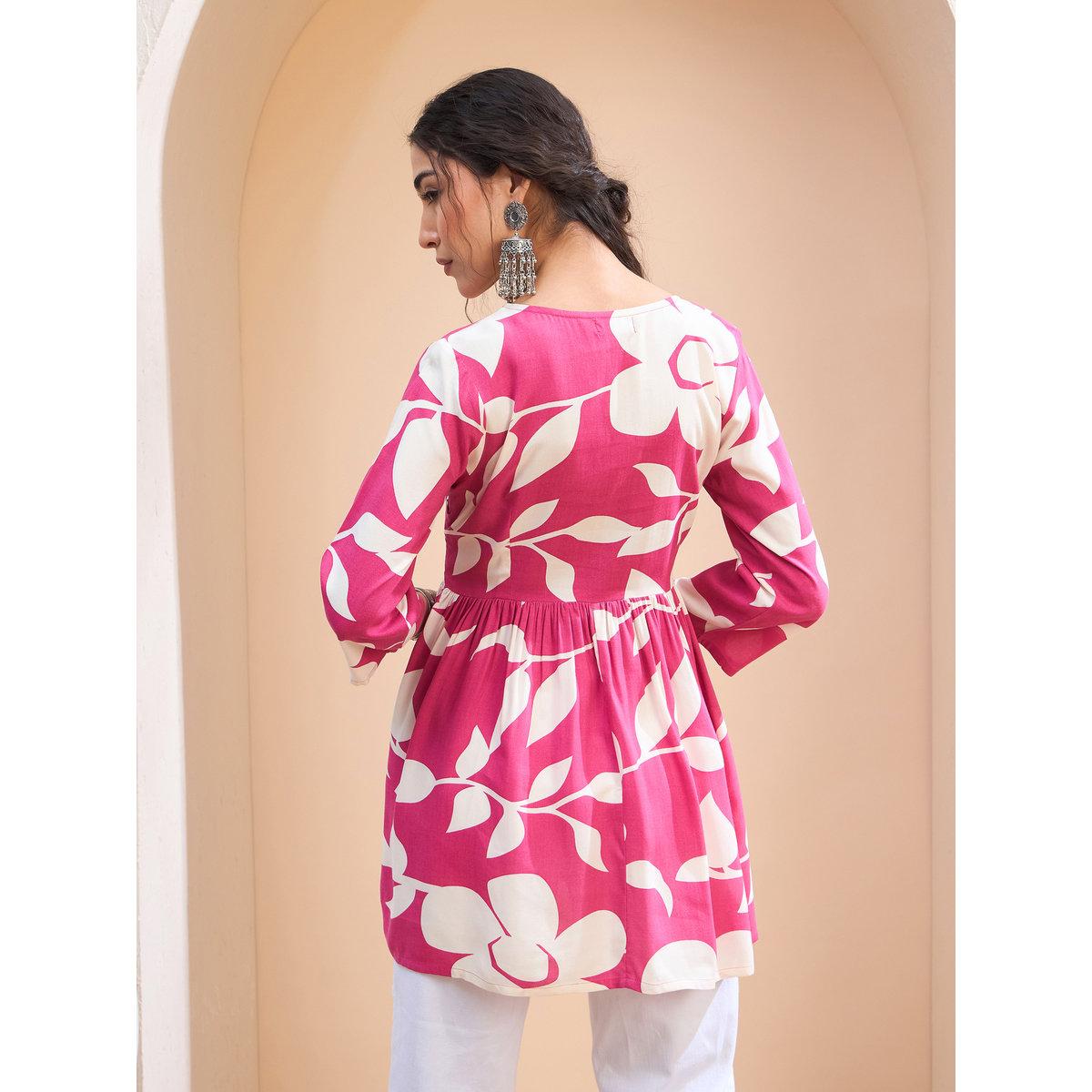 Sassafras Pink Floral V Neck Peplum Kurti-women-clothing-ethnicwear-kurtas-image-5