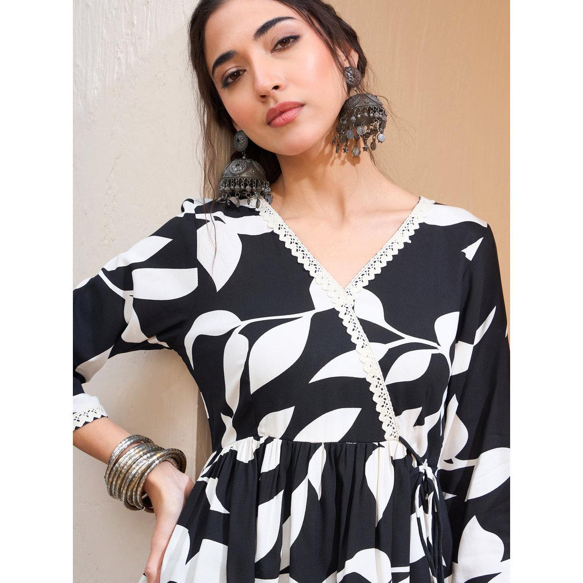 Sassafras Black Floral Wrap Neck Peplum Kurti-women-clothing-ethnicwear-kurtas-image-4