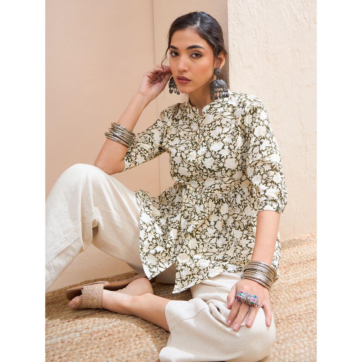 كورتي بطبعة زهور وتفاصيل أزرار-women-clothing-ethnicwear-kurtas-image-1