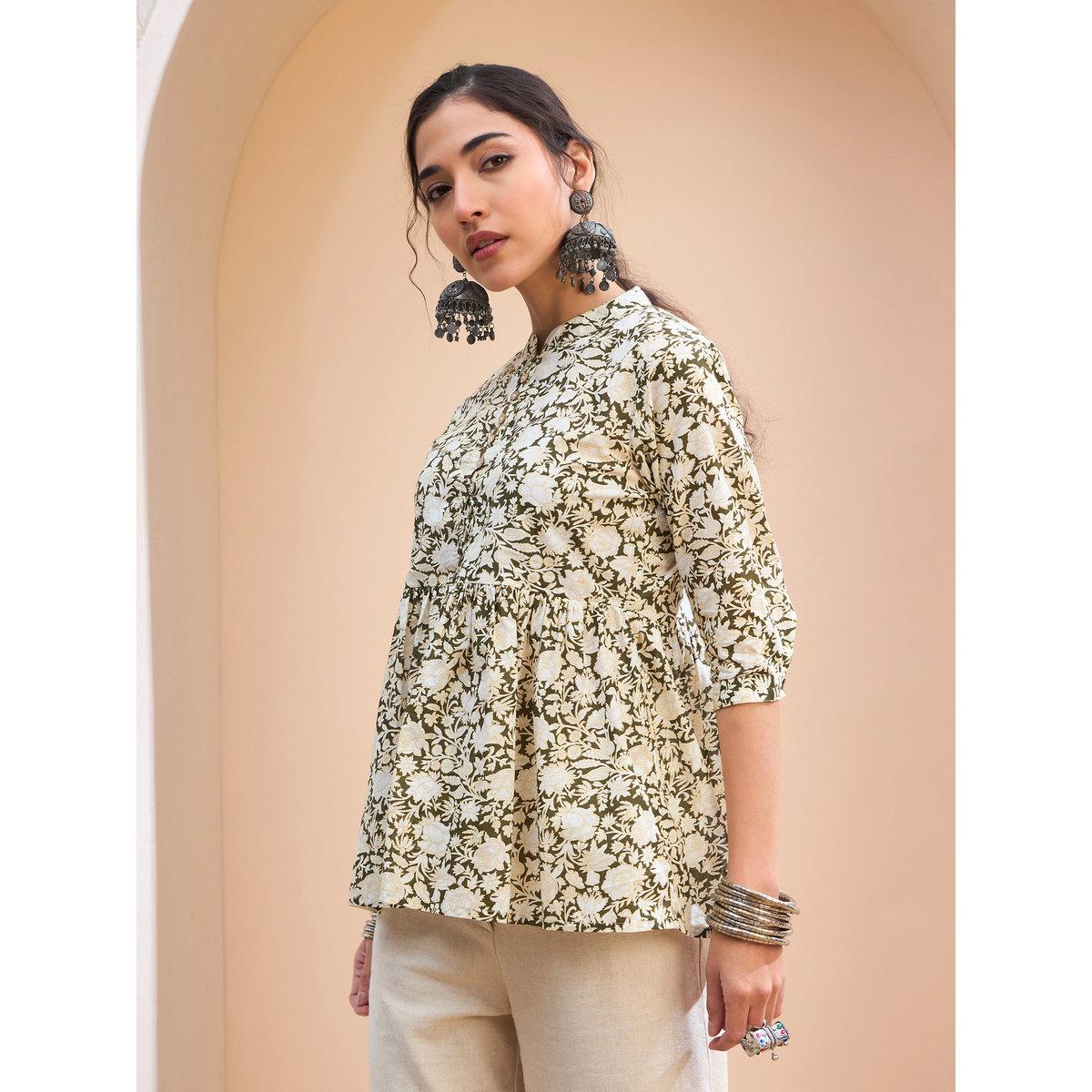كورتي بطبعة زهور وتفاصيل أزرار-women-clothing-ethnicwear-kurtas-image-3