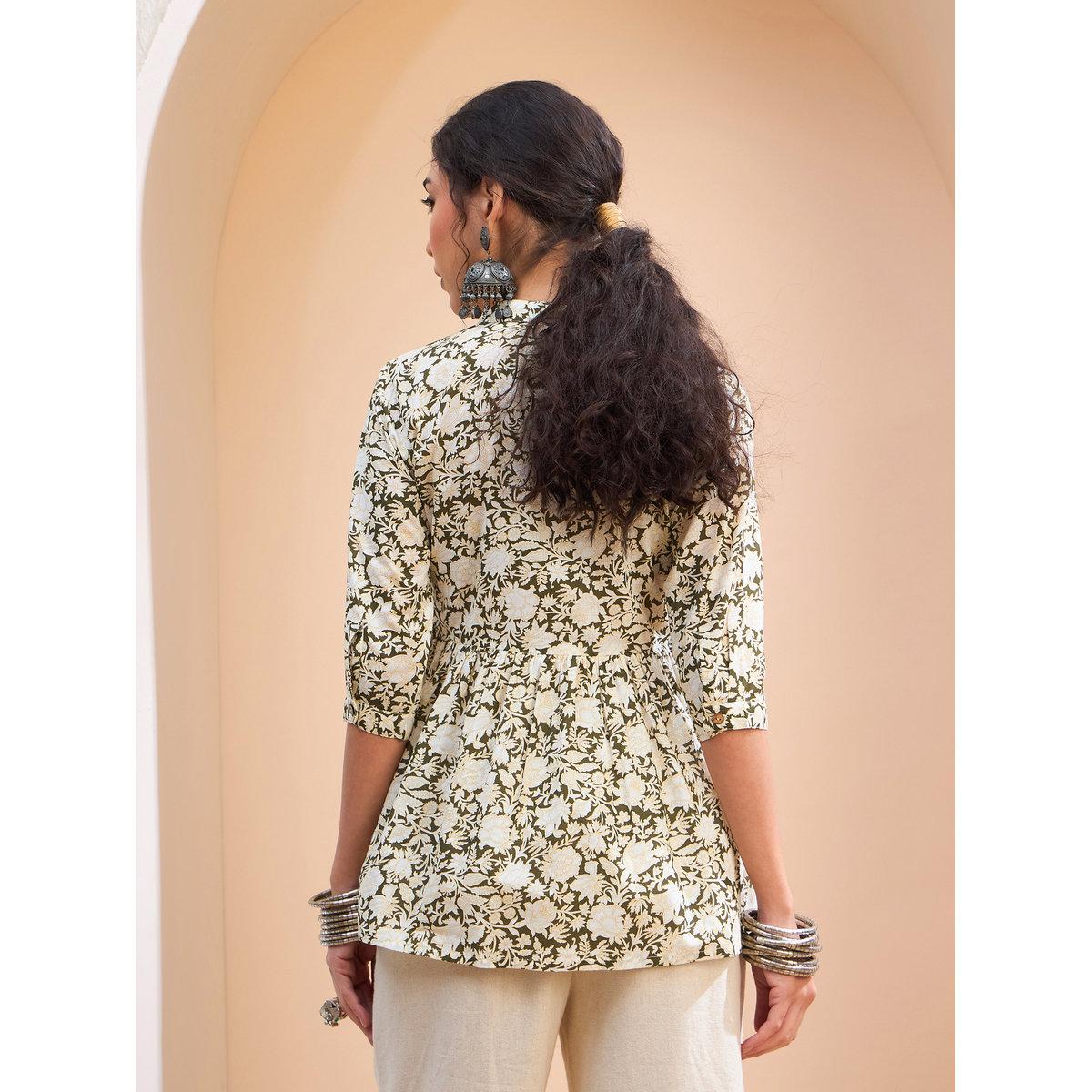 كورتي بطبعة زهور وتفاصيل أزرار-women-clothing-ethnicwear-kurtas-image-5