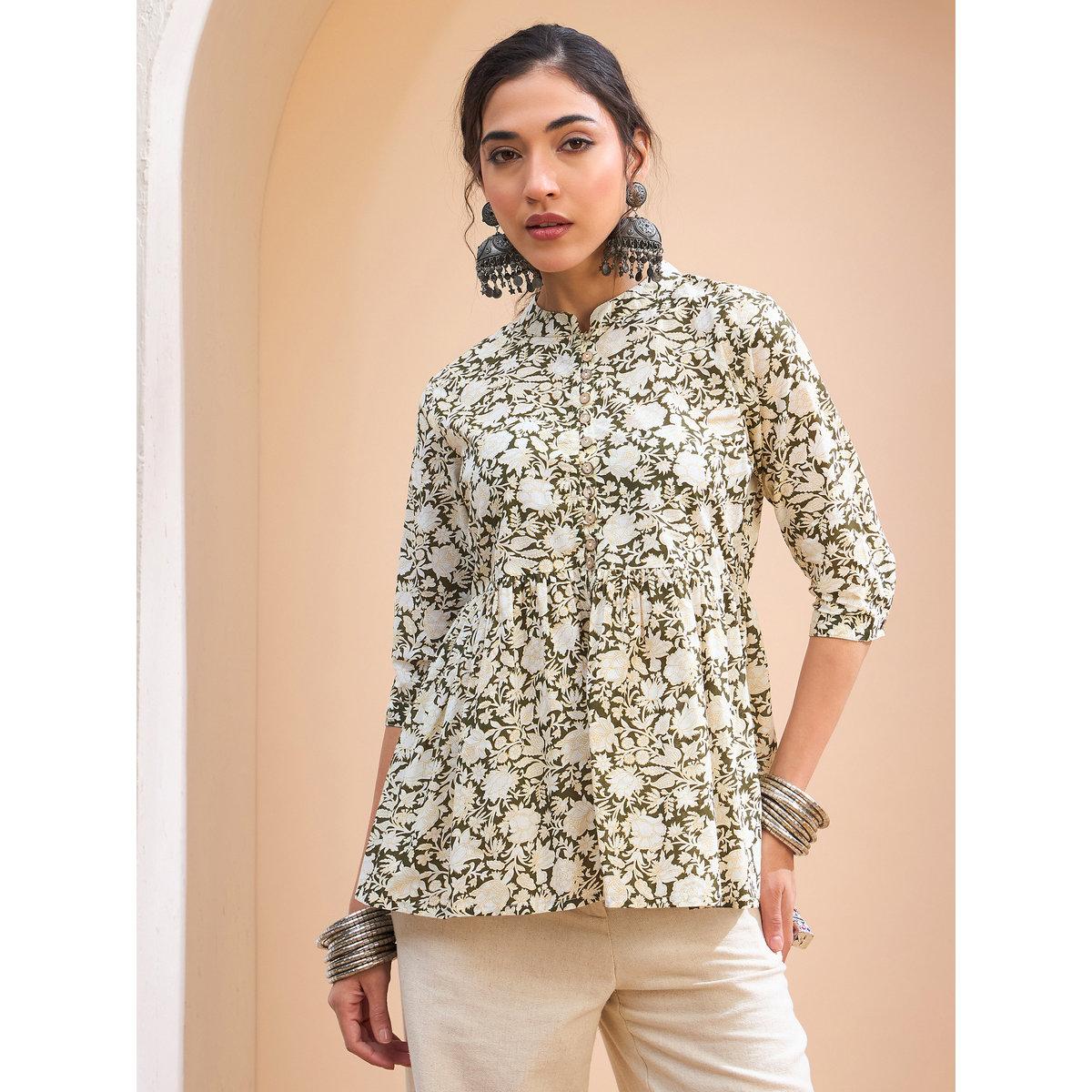 كورتي بطبعة زهور وتفاصيل أزرار-women-clothing-ethnicwear-kurtas-image-6