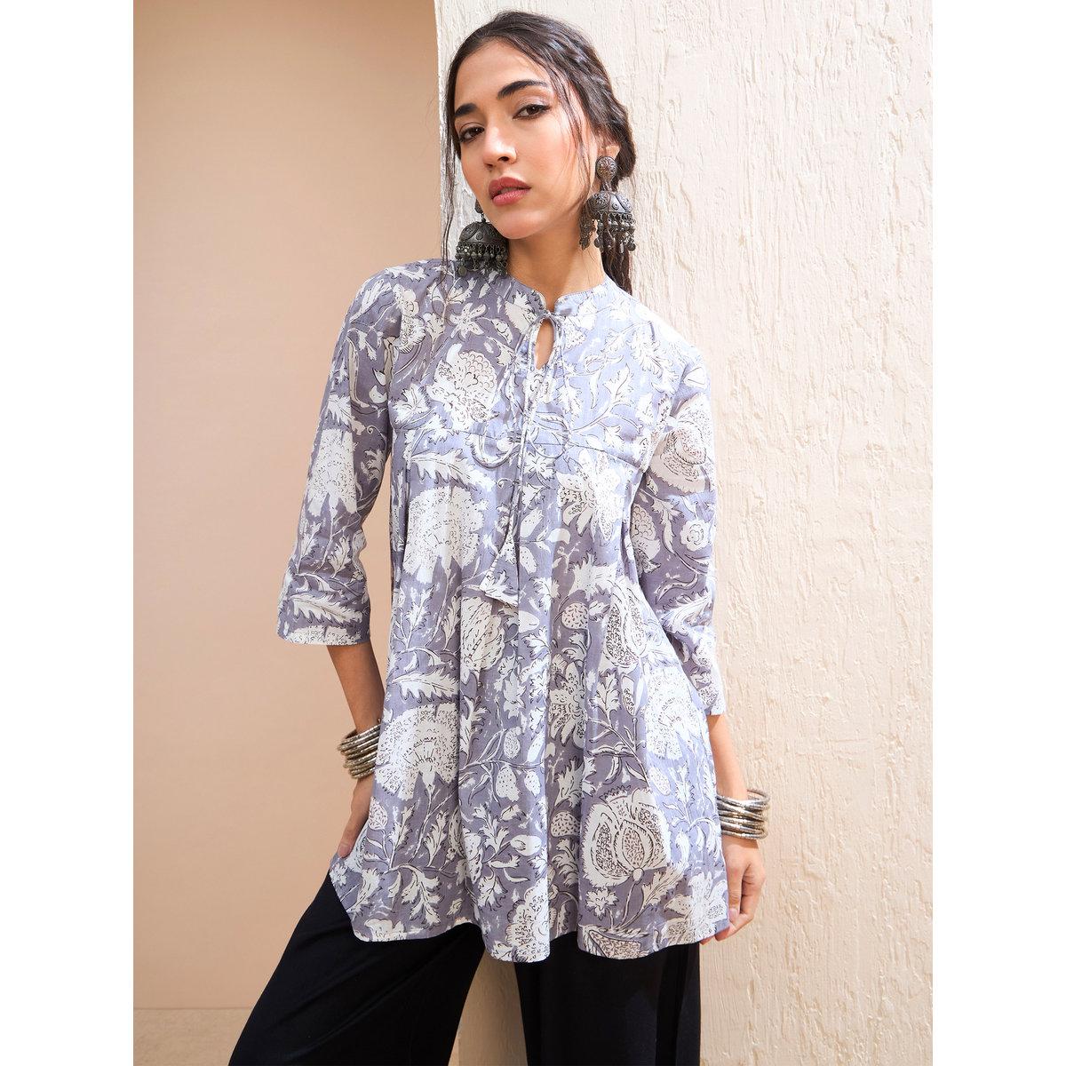 كورتي بطبعة زهور وتفاصيل ربطة-women-clothing-ethnicwear-kurtas-image-1