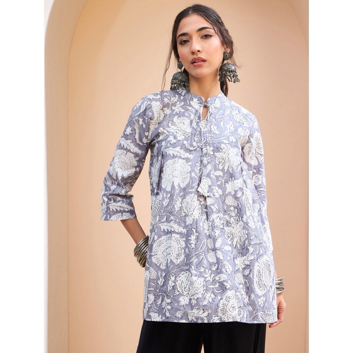 كورتي بطبعة زهور وتفاصيل ربطة-women-clothing-ethnicwear-kurtas-image-6