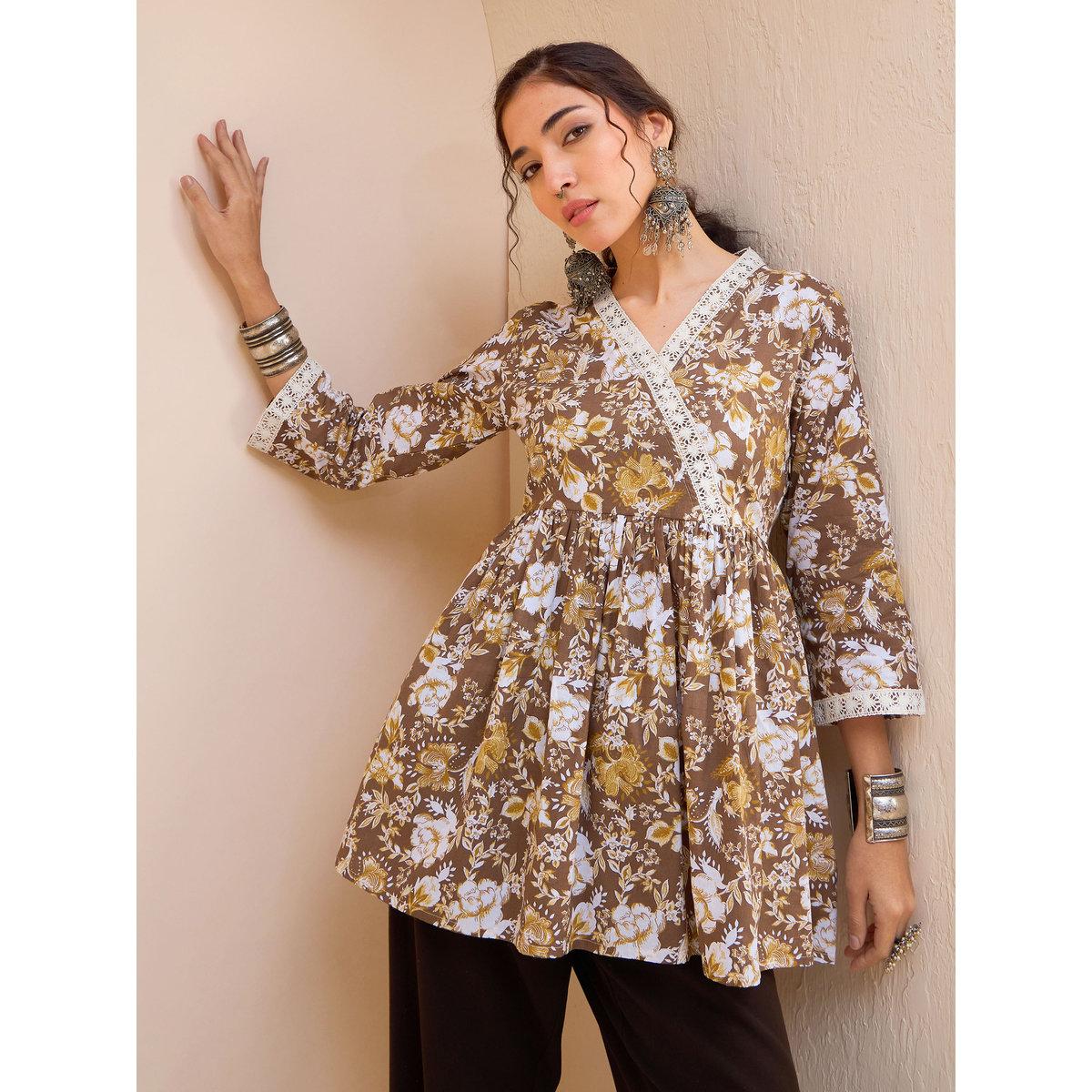 كورتي بطبعة زهور ونمط لف-women-clothing-ethnicwear-kurtas-image-1