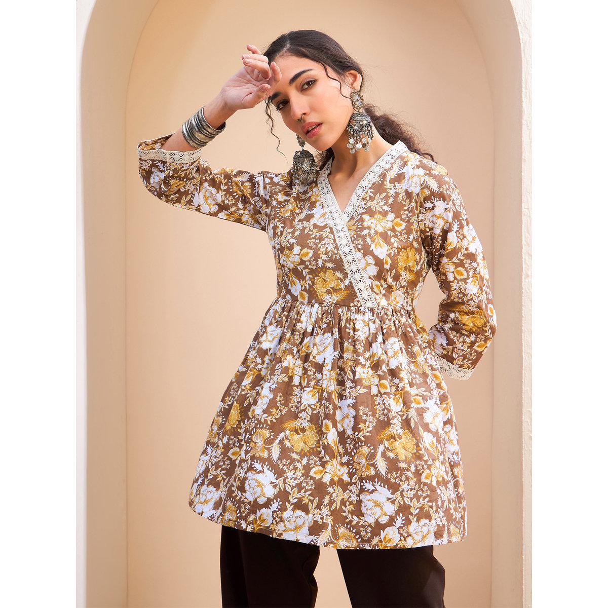 كورتي بطبعة زهور ونمط لف-women-clothing-ethnicwear-kurtas-image-6