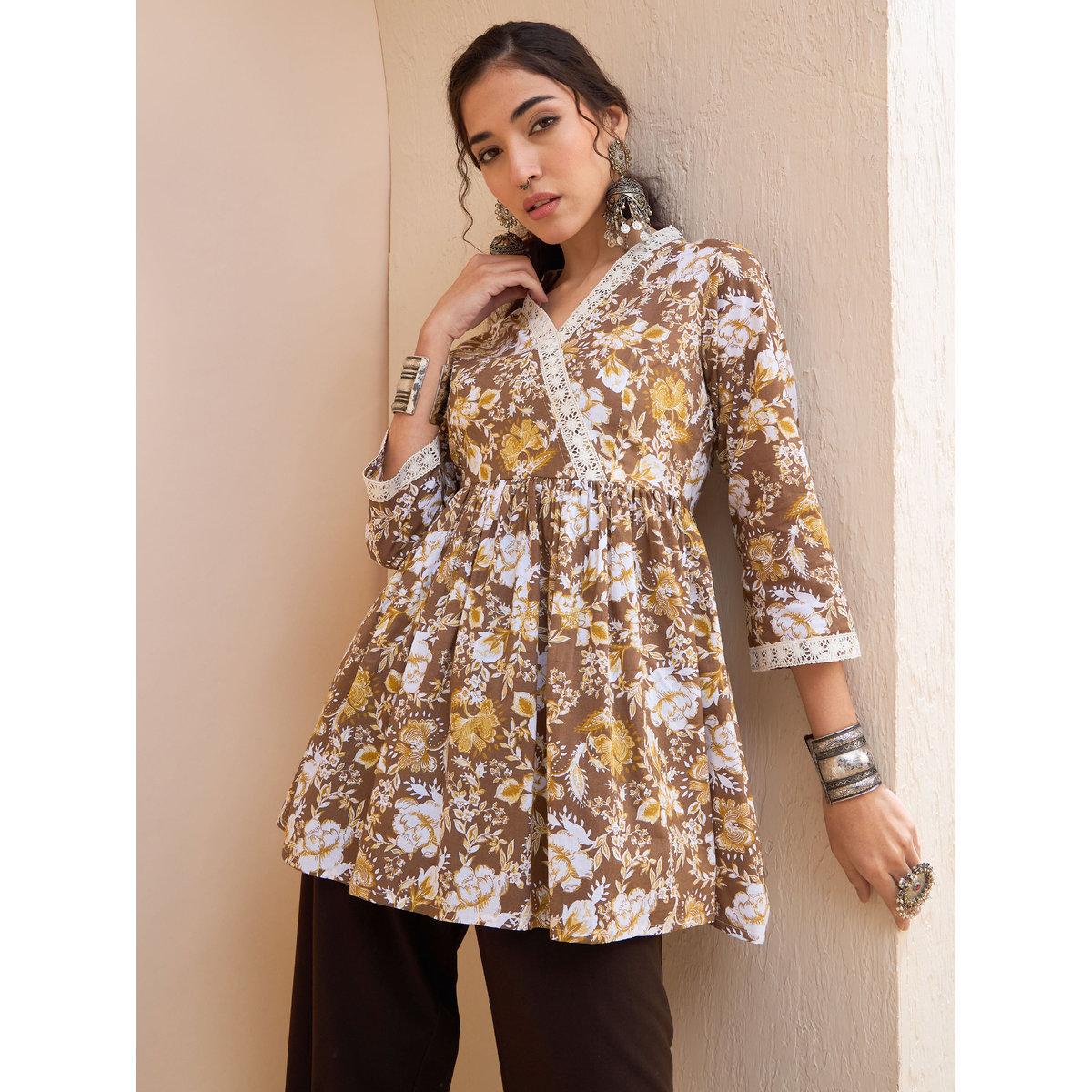 كورتي بطبعة زهور ونمط لف-women-clothing-ethnicwear-kurtas-image-7
