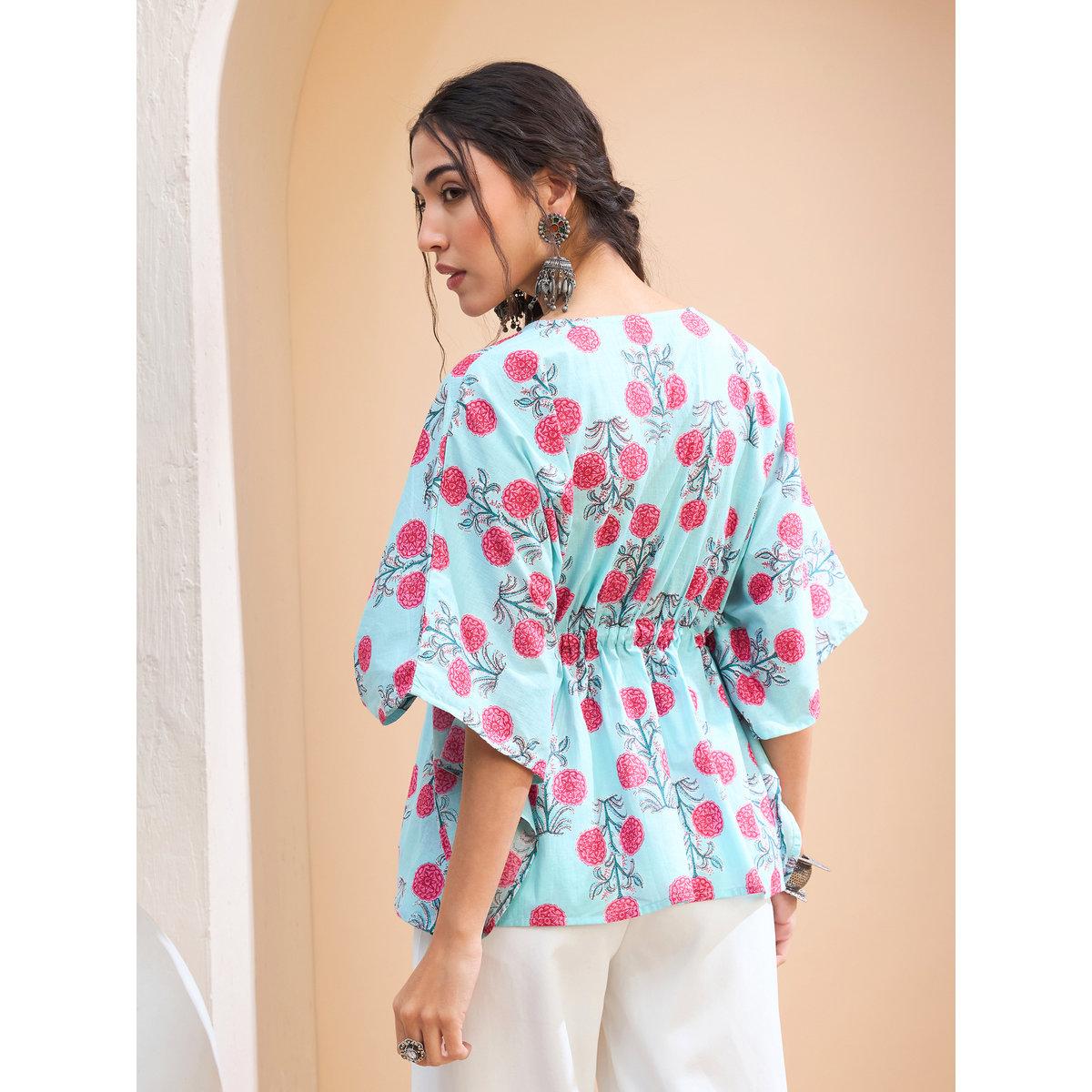 Sassafras Blue Floral Kaftan Kurti-women-clothing-ethnicwear-kurtas-image-5