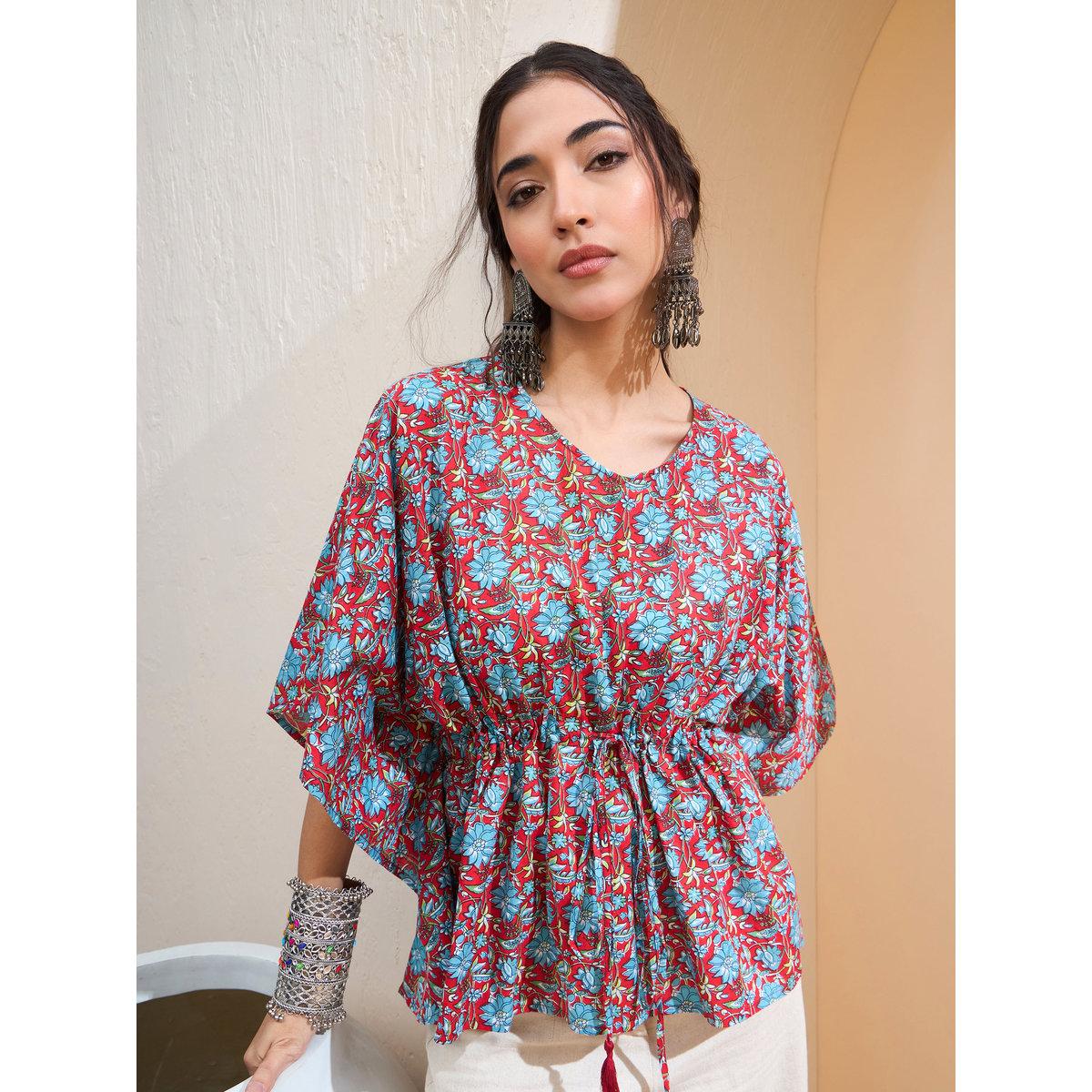Sassafras Red Floral Kaftan Kurti-women-clothing-ethnicwear-kurtas-image-1