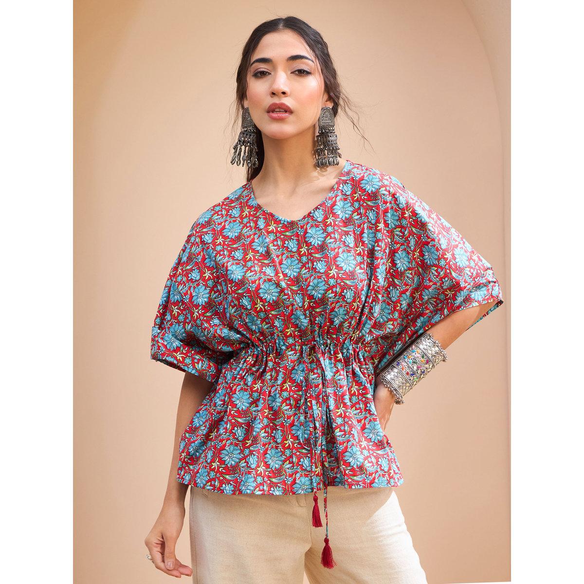Sassafras Red Floral Kaftan Kurti-women-clothing-ethnicwear-kurtas-image-6