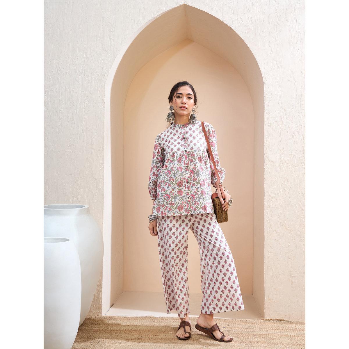 Sassafras White Floral Sleeve Knot Kurti-women-clothing-ethnicwear-kurtas-image-3