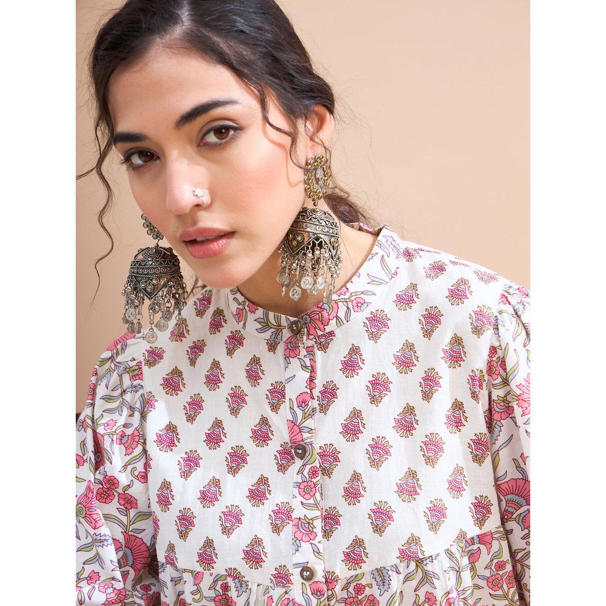 Sassafras White Floral Sleeve Knot Kurti-women-clothing-ethnicwear-kurtas-image-6