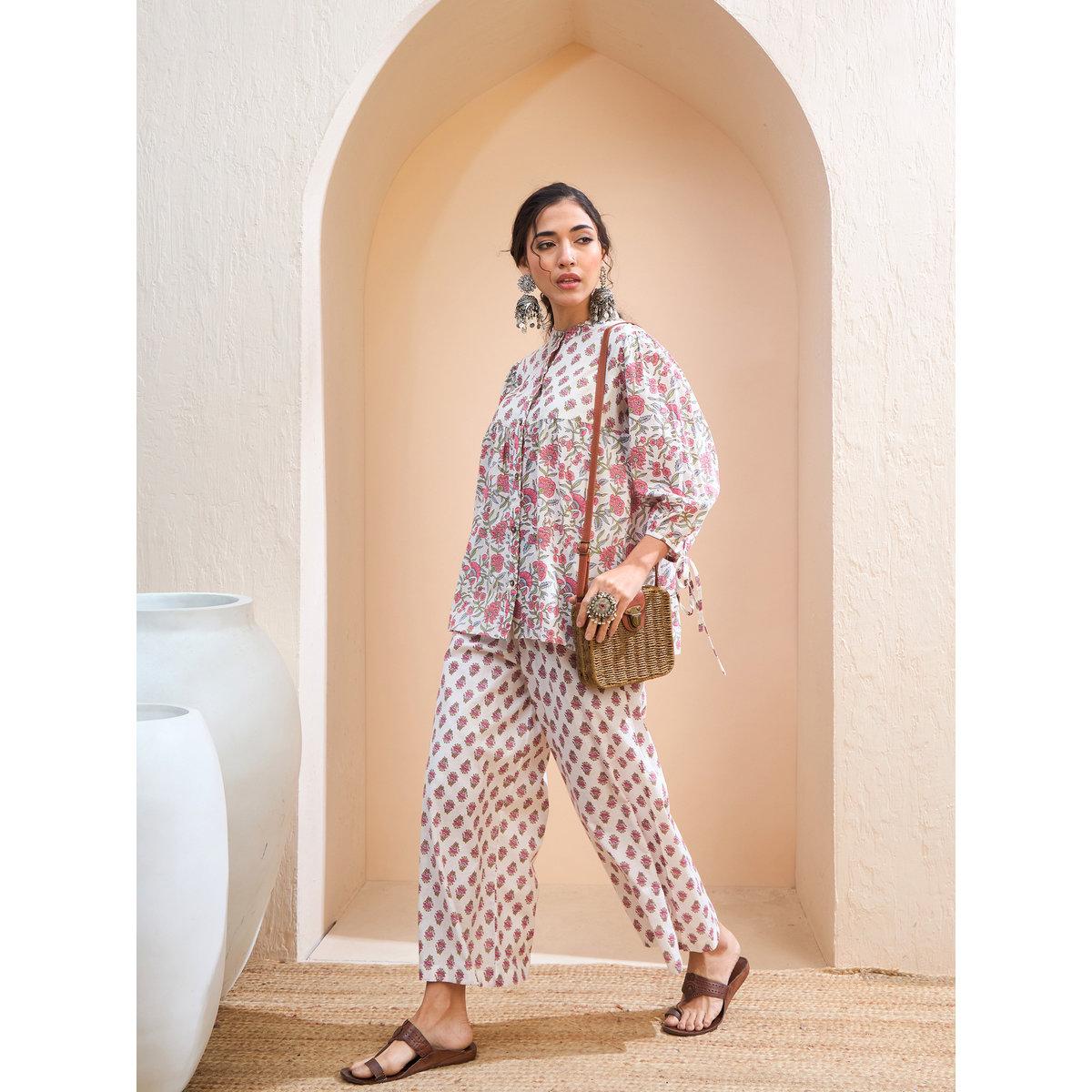 Sassafras White Floral Sleeve Knot Kurti-women-clothing-ethnicwear-kurtas-image-7