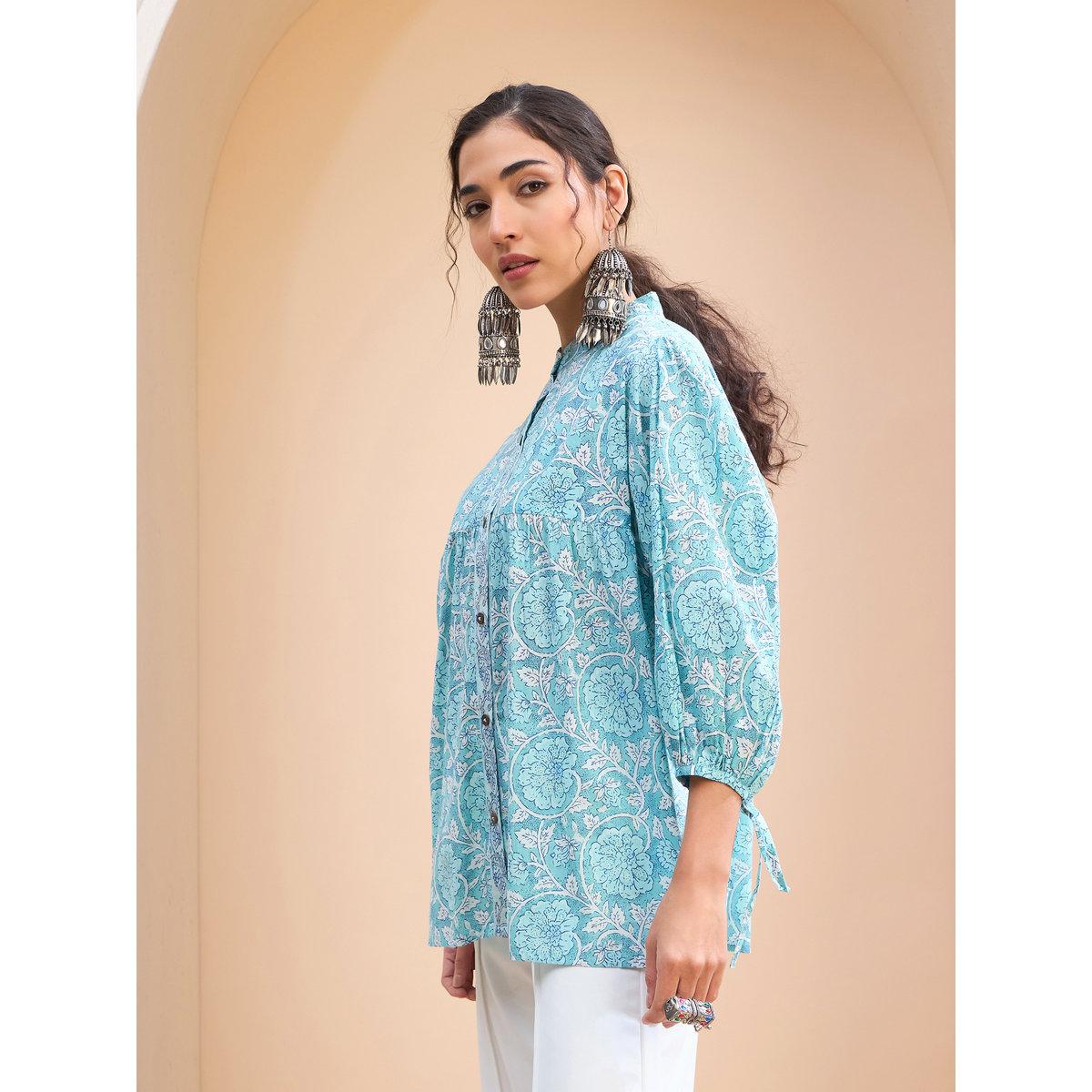 كورتي بطبعة زهور وتفاصيل أزرار-women-clothing-ethnicwear-kurtas-image-3