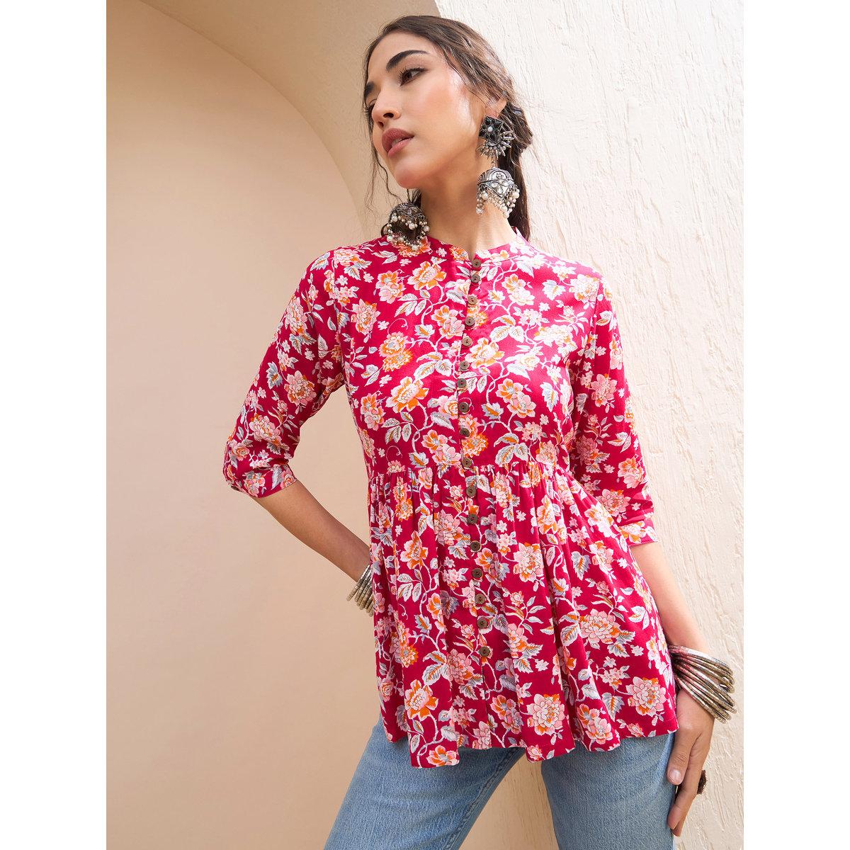 كورتي بطبعة زهور وتفاصيل أزرار-women-clothing-ethnicwear-kurtas-image-1