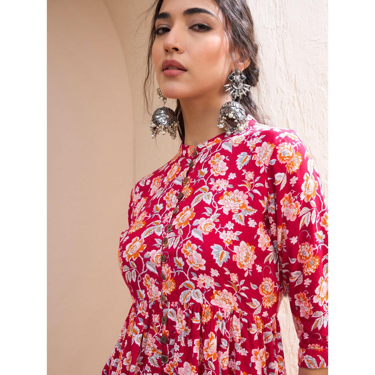 كورتي بطبعة زهور وتفاصيل أزرار-women-clothing-ethnicwear-kurtas-image-4