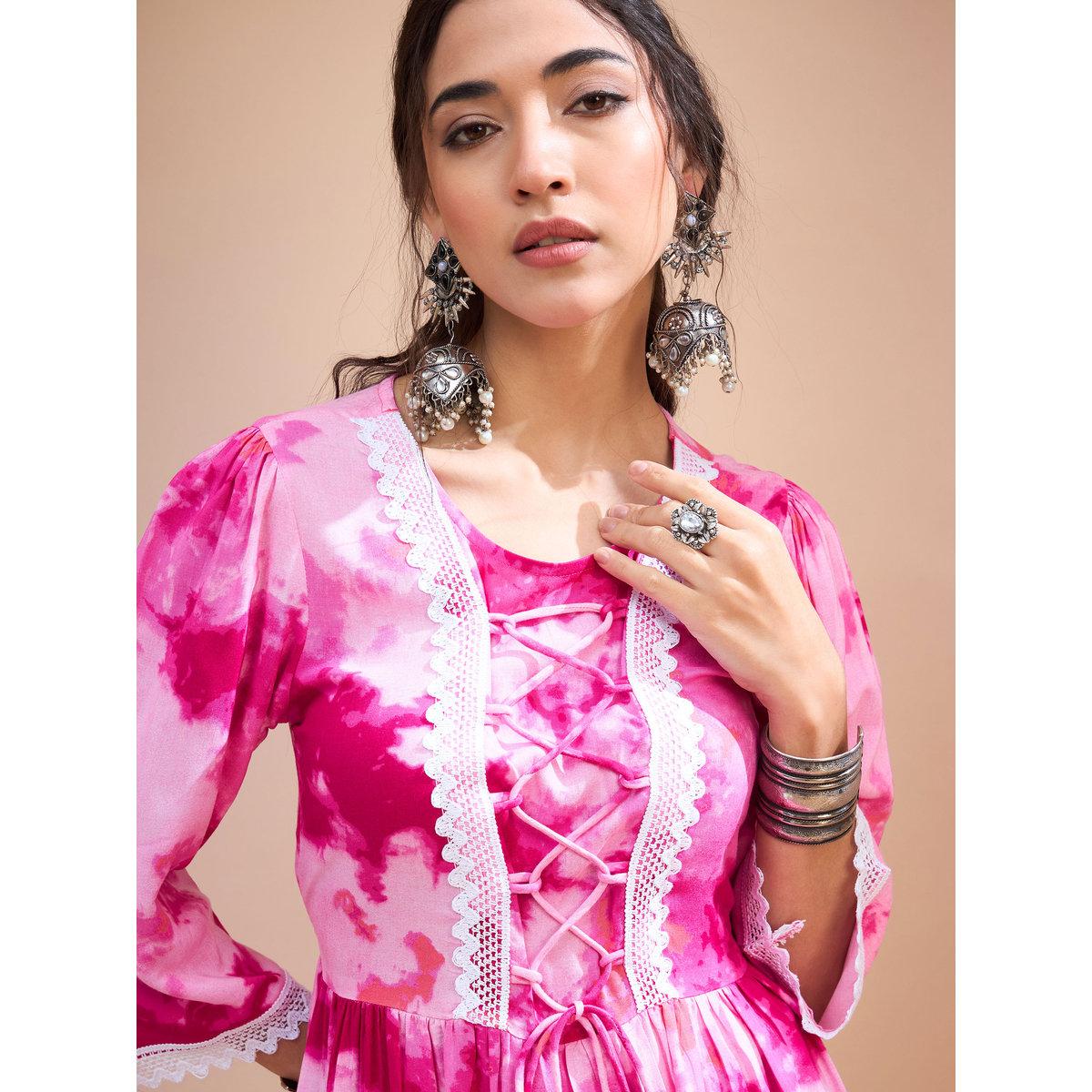 كورتي بطبعة تاي داي وتفاصيل كروس-women-clothing-ethnicwear-kurtas-image-4