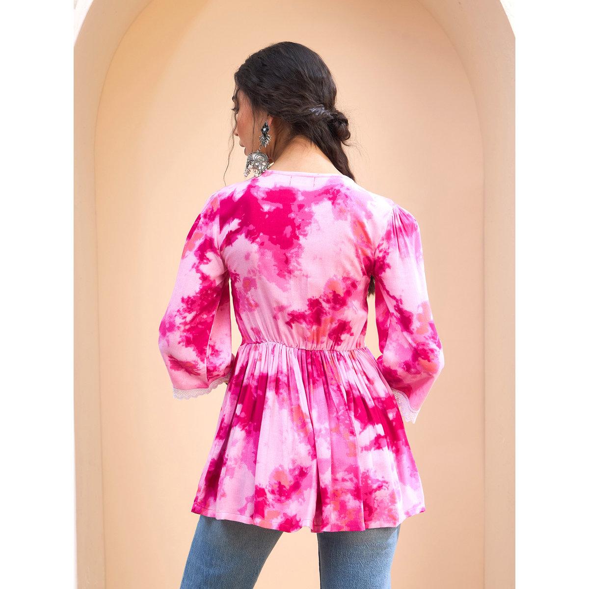 Sassafras Pink Tie-Dye Front Criss Cross Peplum Kurti-women-clothing-ethnicwear-kurtas-image-5
