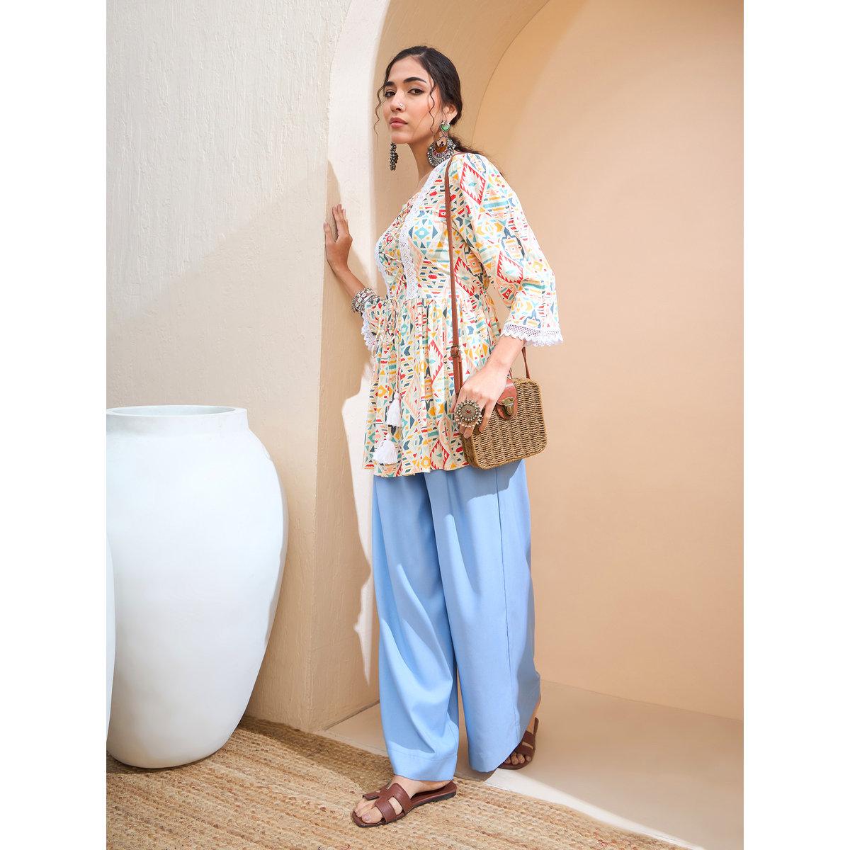 Sassafras Multi Geometric Print Peplum Kurti-women-clothing-ethnicwear-kurtas-image-2