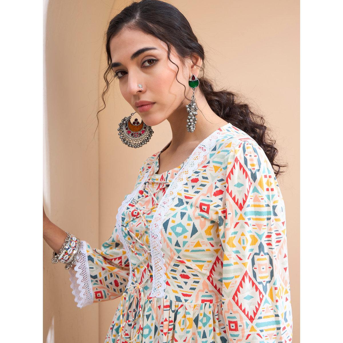 Sassafras Multi Geometric Print Peplum Kurti-women-clothing-ethnicwear-kurtas-image-4