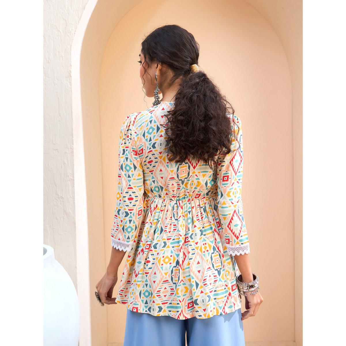 Sassafras Multi Geometric Print Peplum Kurti-women-clothing-ethnicwear-kurtas-image-5