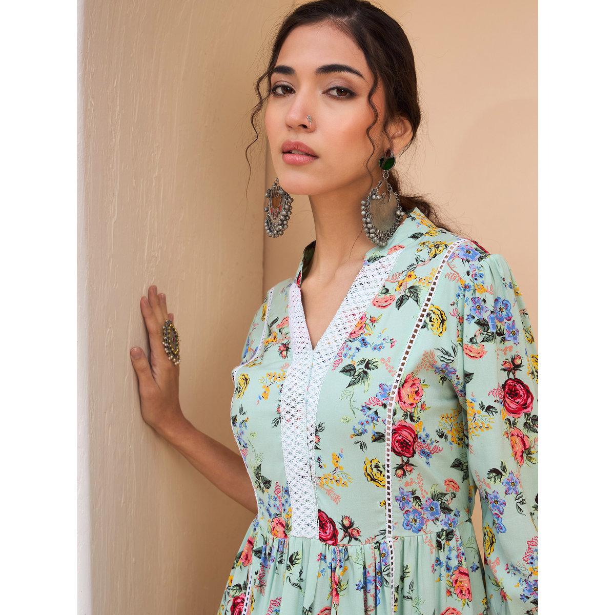 كورتي بطبعة زهور وتفاصيل دانتيل-women-clothing-ethnicwear-kurtas-image-4
