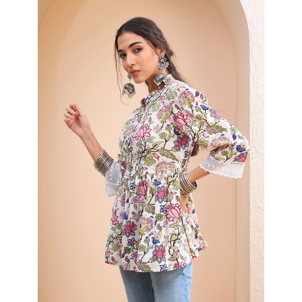 كورتي بطبعة زهور وتفاصيل أزرار-women-clothing-ethnicwear-kurtas-image-3