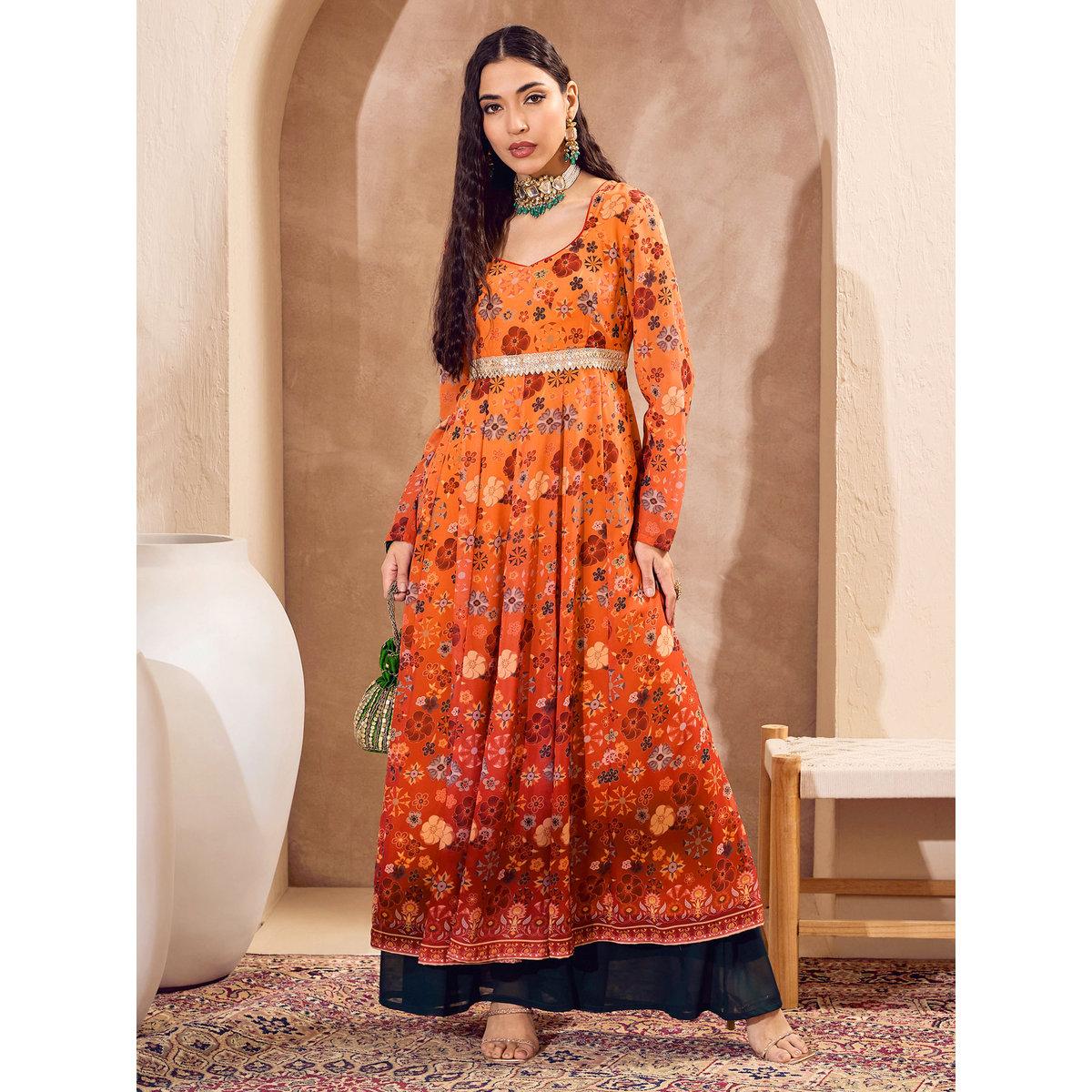 كورتا بطبعة زهور وياقة قلب-women-clothing-ethnicwear-kurtas-image-1