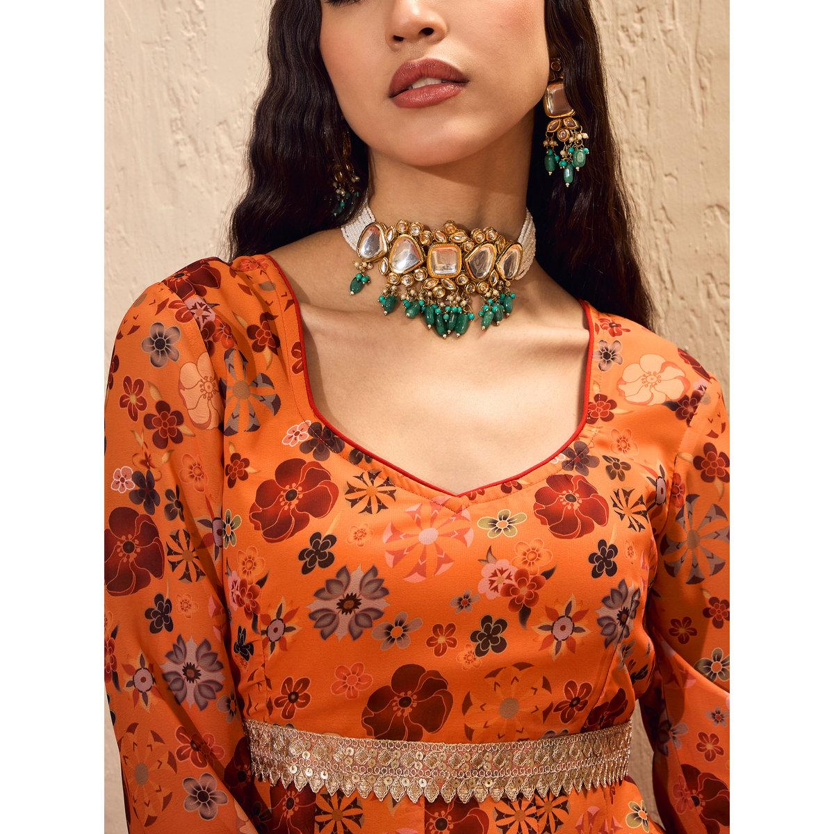 كورتا بطبعة زهور وياقة قلب-women-clothing-ethnicwear-kurtas-image-4