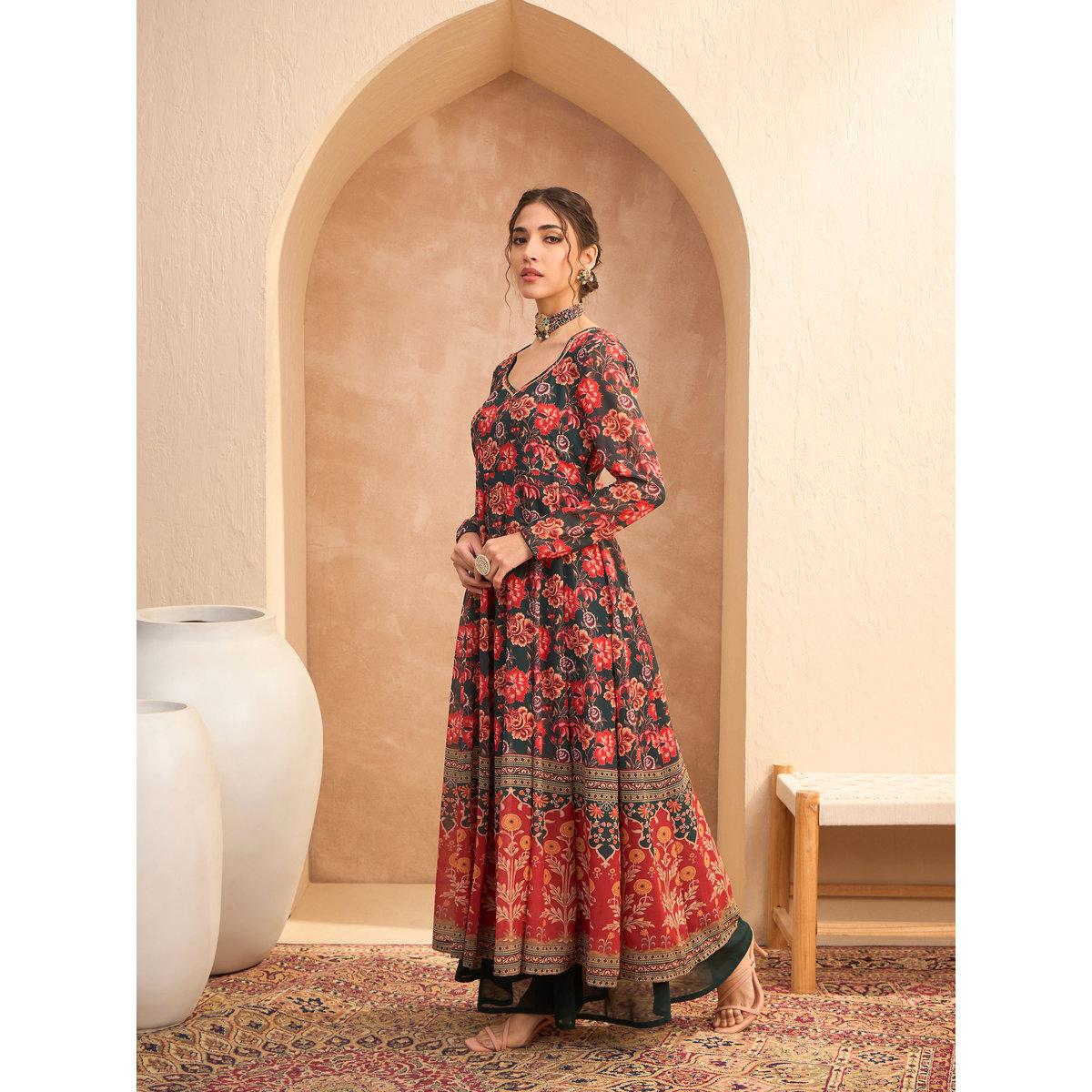 Sassafras Multi Floral Sweetheart Neck Anarkali Kurta-women-clothing-ethnicwear-kurtas-image-3