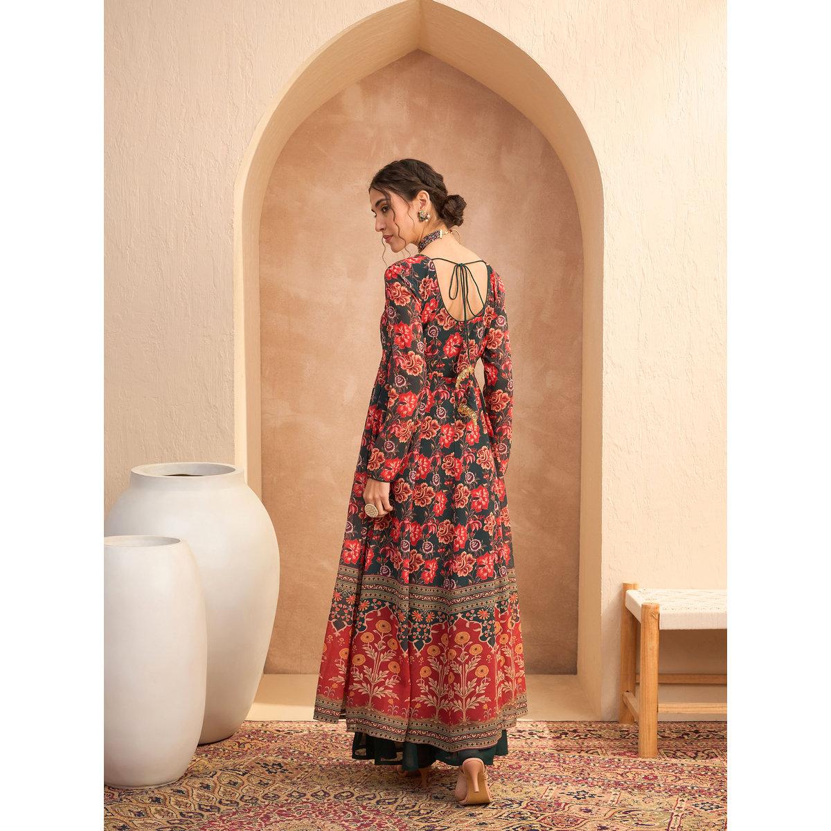 Sassafras Multi Floral Sweetheart Neck Anarkali Kurta-women-clothing-ethnicwear-kurtas-image-5