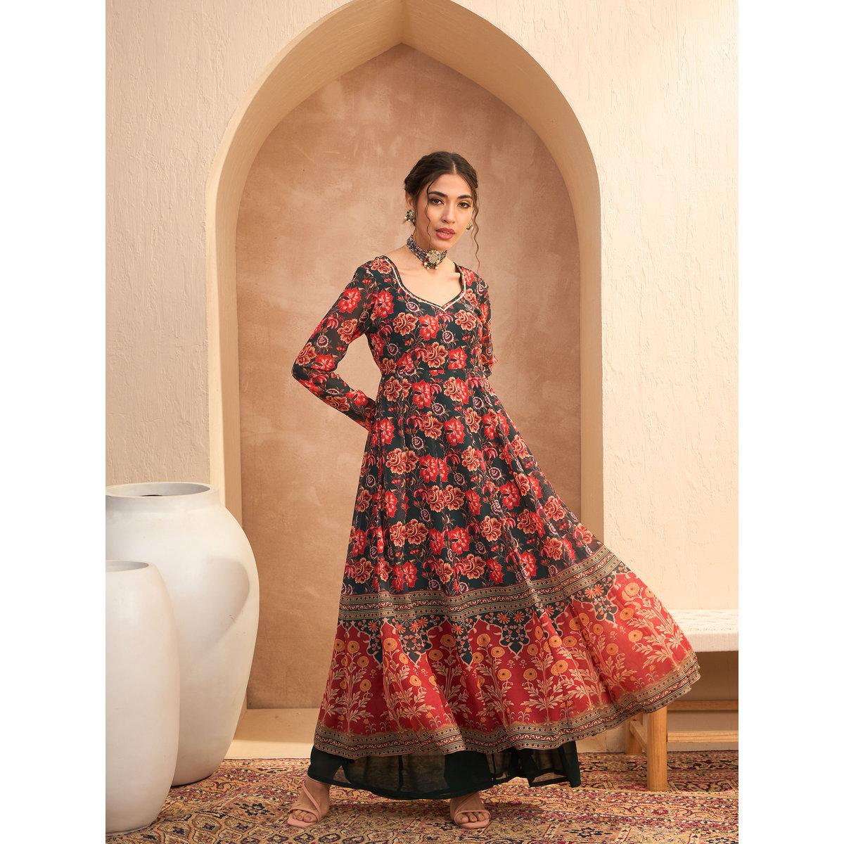 Sassafras Multi Floral Sweetheart Neck Anarkali Kurta-women-clothing-ethnicwear-kurtas-image-6