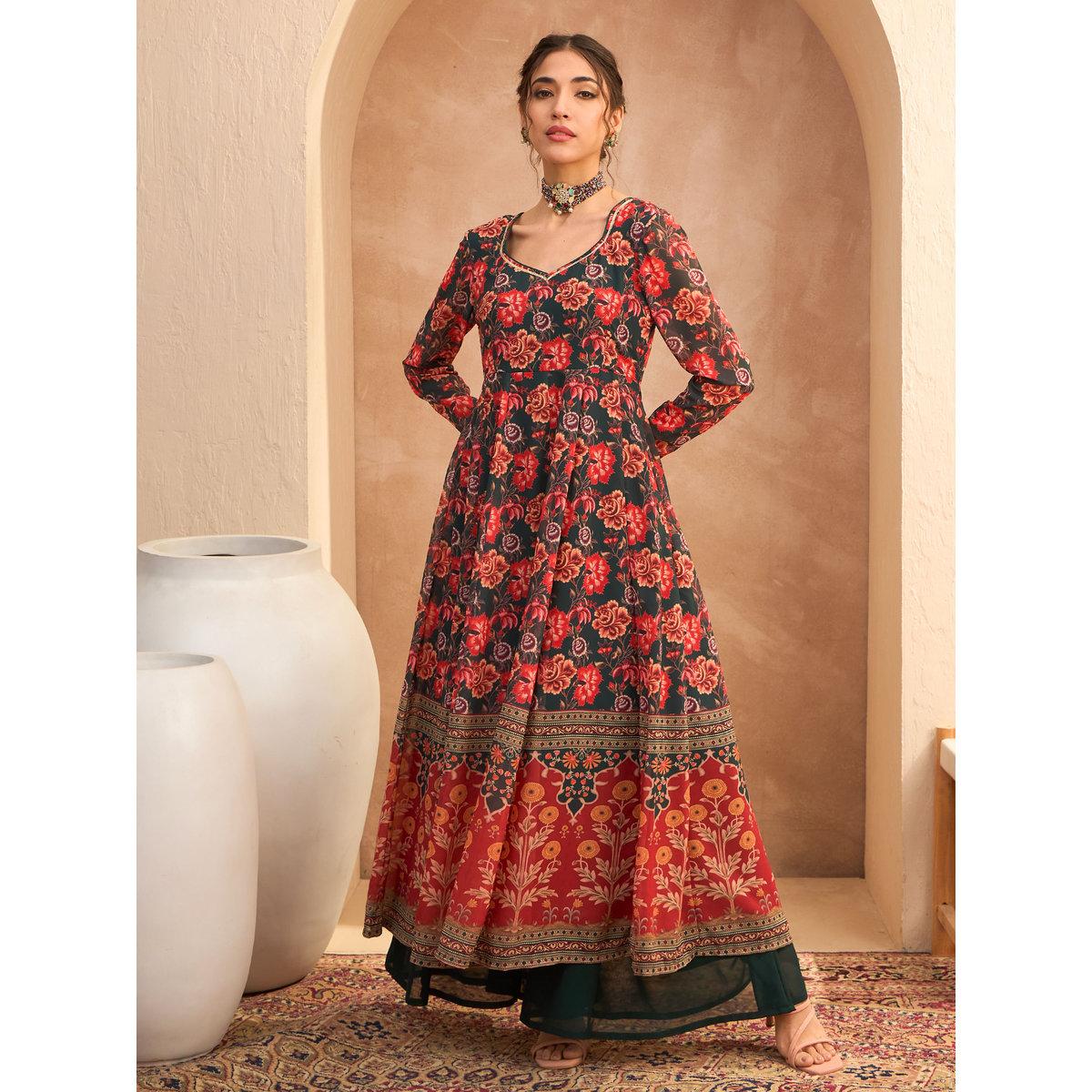 Sassafras Multi Floral Sweetheart Neck Anarkali Kurta-women-clothing-ethnicwear-kurtas-image-7