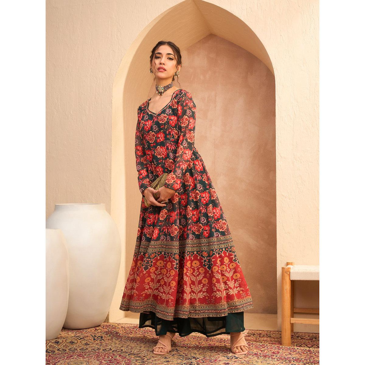 Sassafras Multi Floral Sweetheart Neck Anarkali Kurta-women-clothing-ethnicwear-kurtas-image-8