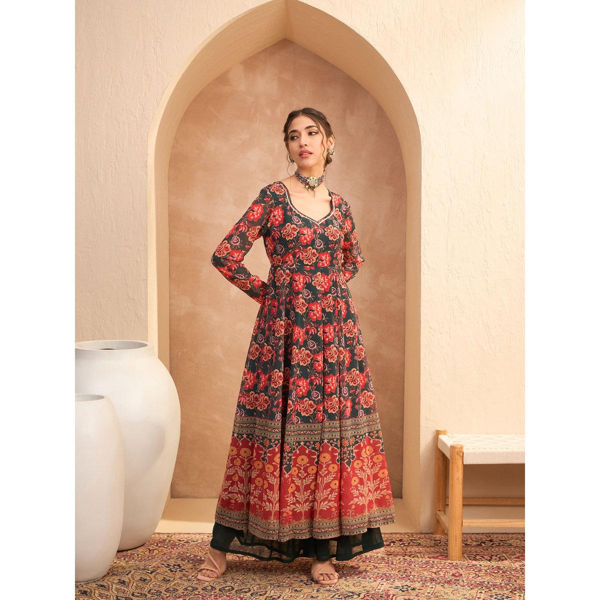 Sassafras Multi Floral Sweetheart Neck Anarkali Kurta-women-clothing-ethnicwear-kurtas-image-9