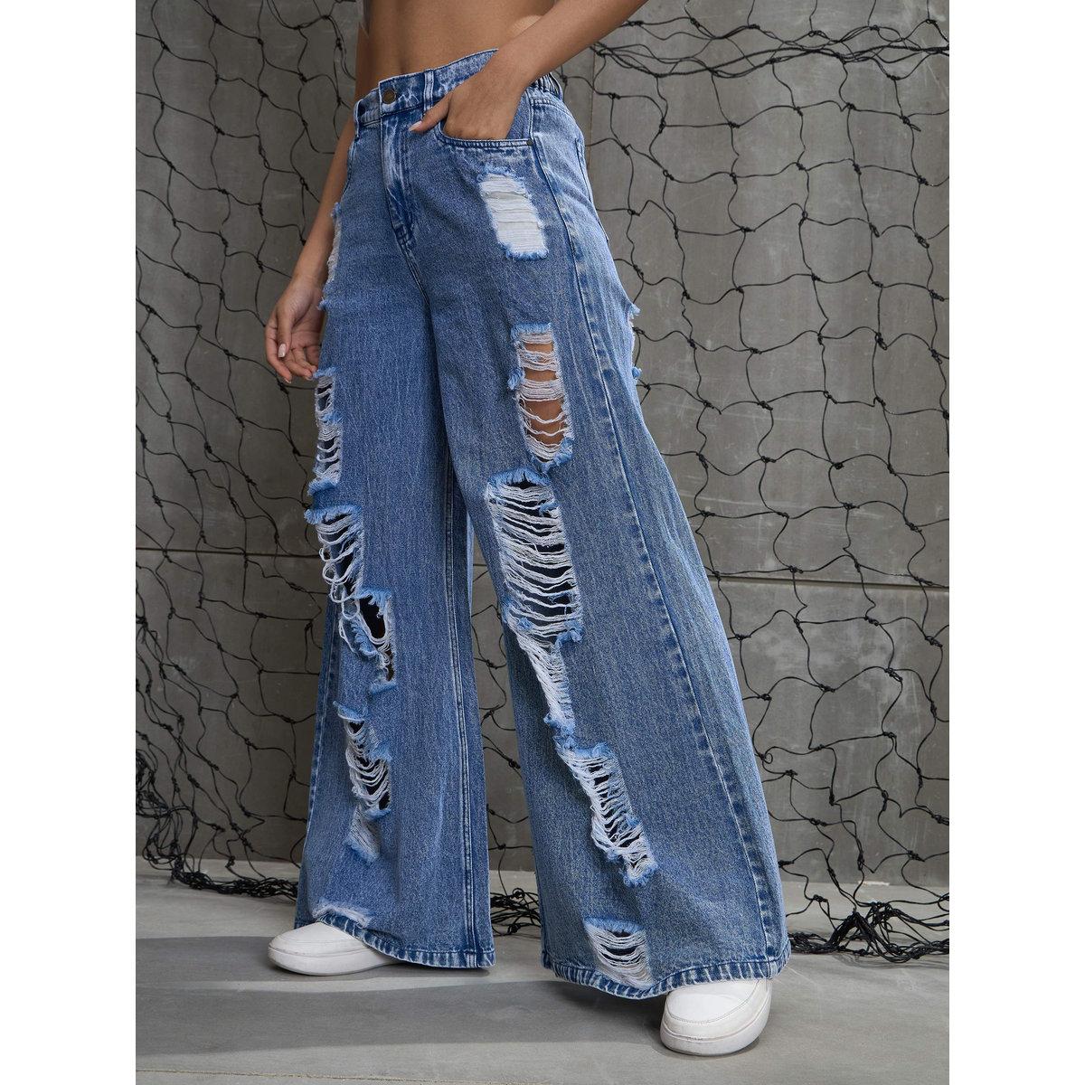بنطال جينز بخصر عالي وتفاصيل مشطوفة-women-clothing-bottoms-jeans-image-3
