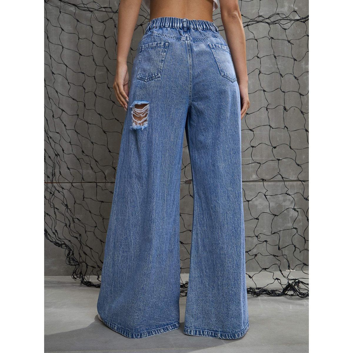 بنطال جينز بخصر عالي وتفاصيل مشطوفة-women-clothing-bottoms-jeans-image-5