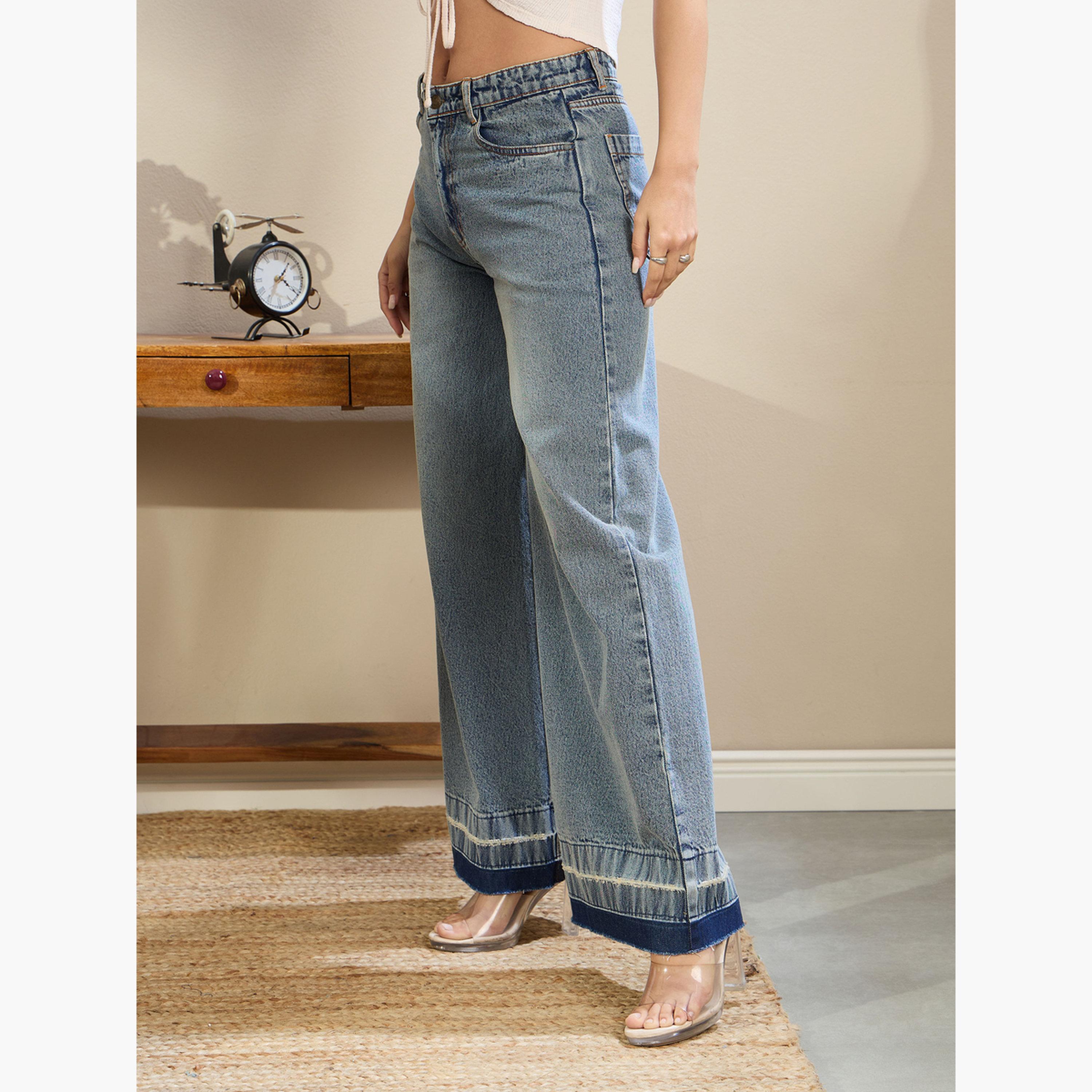 ساسافراس - بنطال جينز واسع الساق بخصر منخفض لون أزرق-women-clothing-bottoms-jeans-image-3