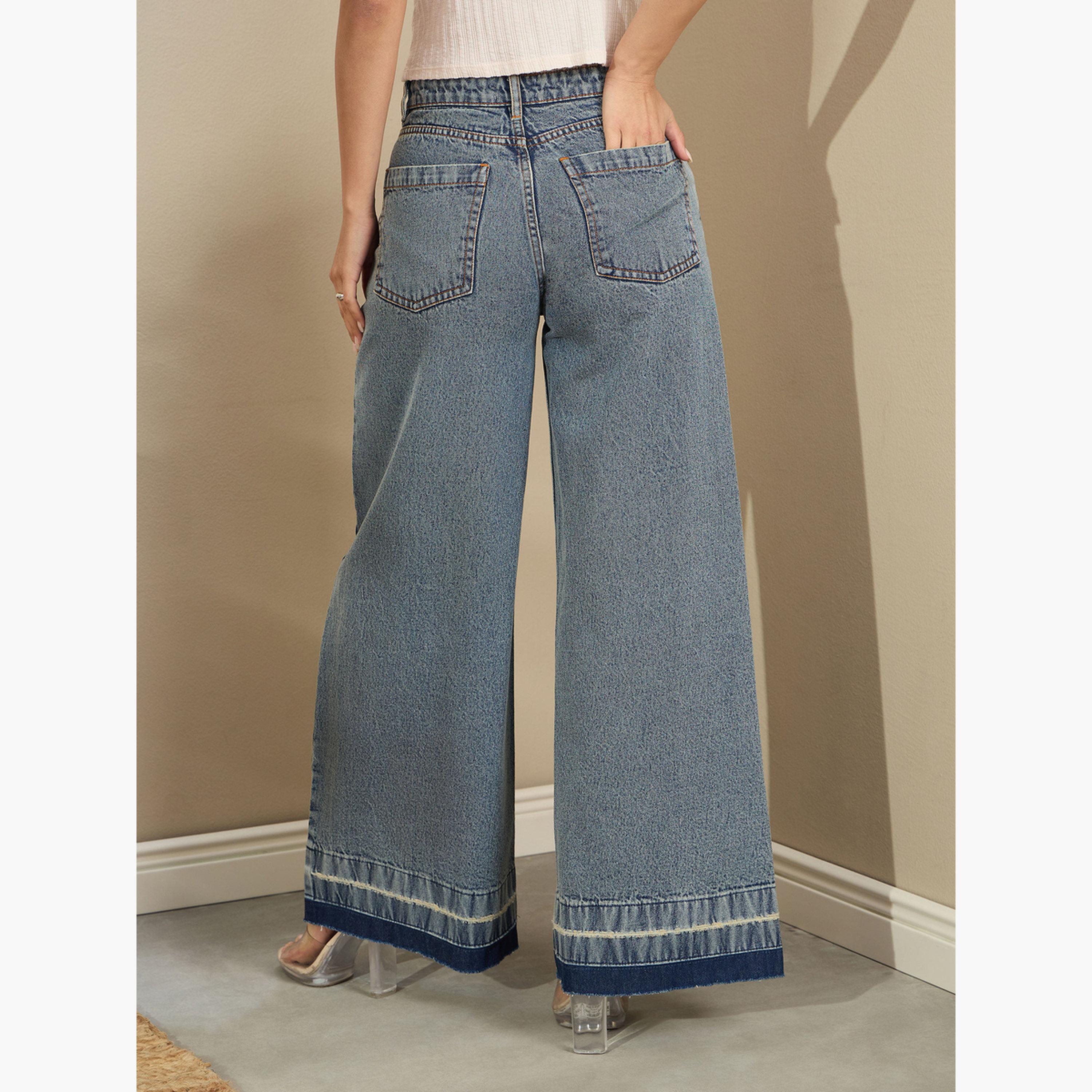 ساسافراس - بنطال جينز واسع الساق بخصر منخفض لون أزرق-women-clothing-bottoms-jeans-image-5