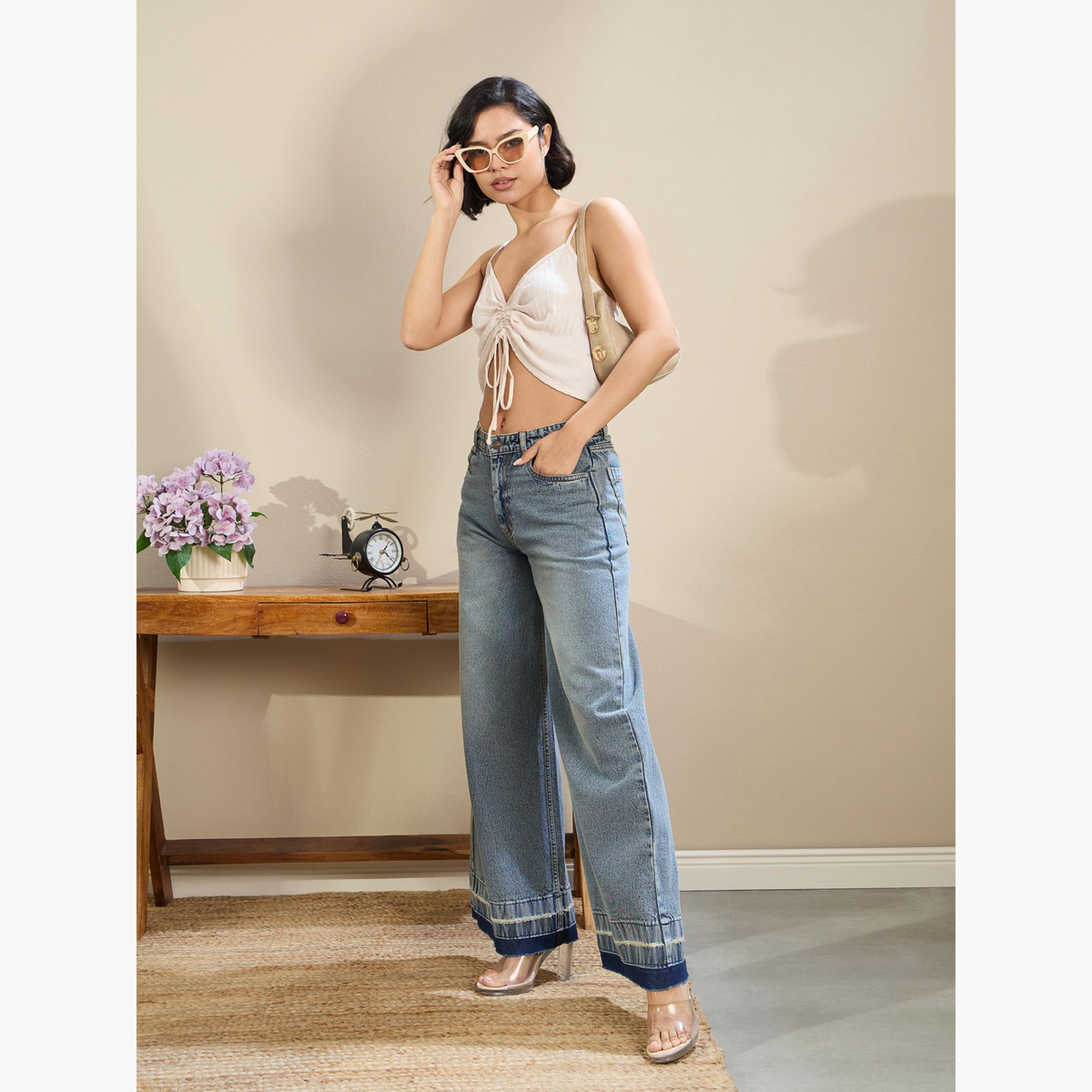 ساسافراس - بنطال جينز واسع الساق بخصر منخفض لون أزرق-women-clothing-bottoms-jeans-image-6