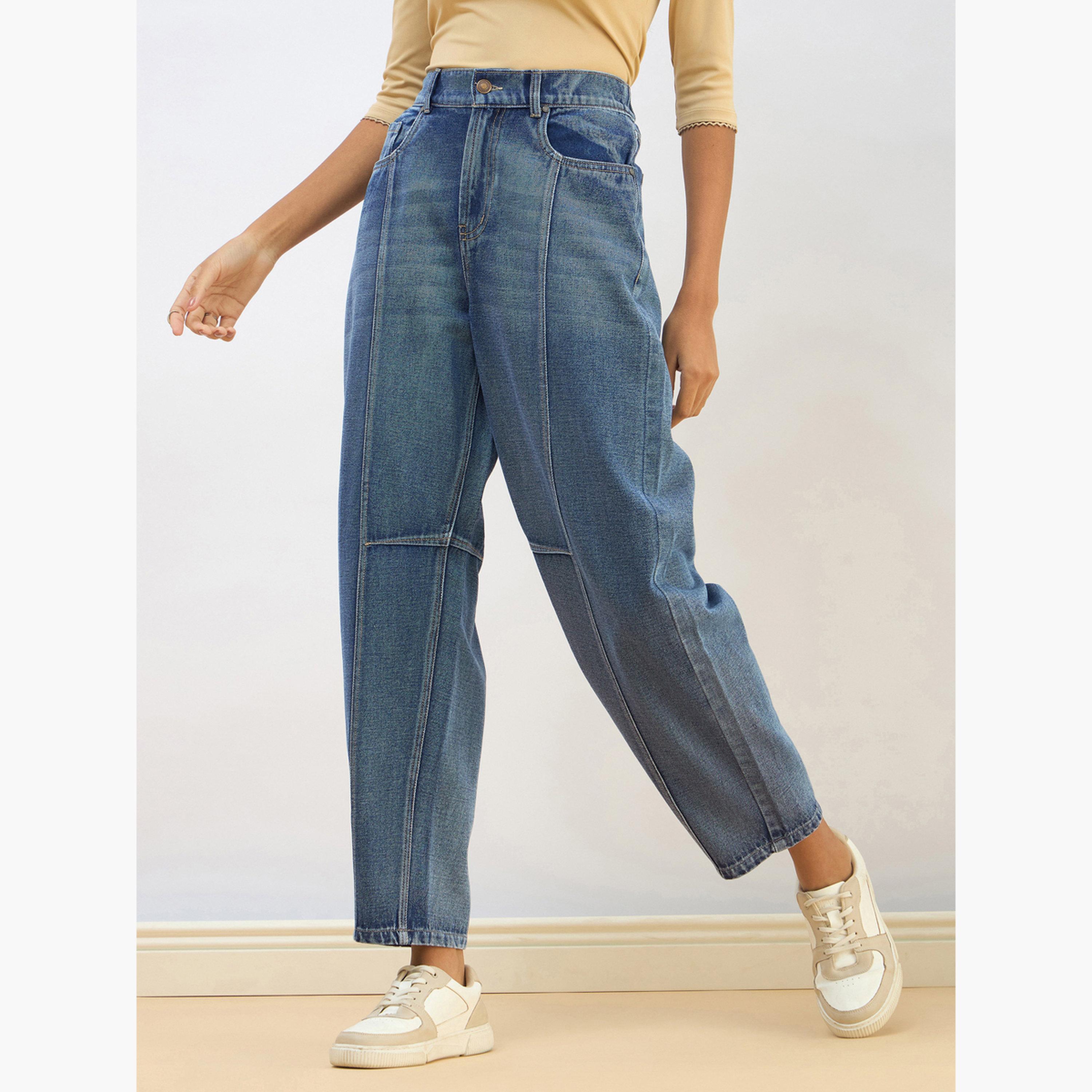 ساسافراس - بنطال جينز أزرق مغسول بقصّة البالون للنساء-women-clothing-bottoms-jeans-image-1