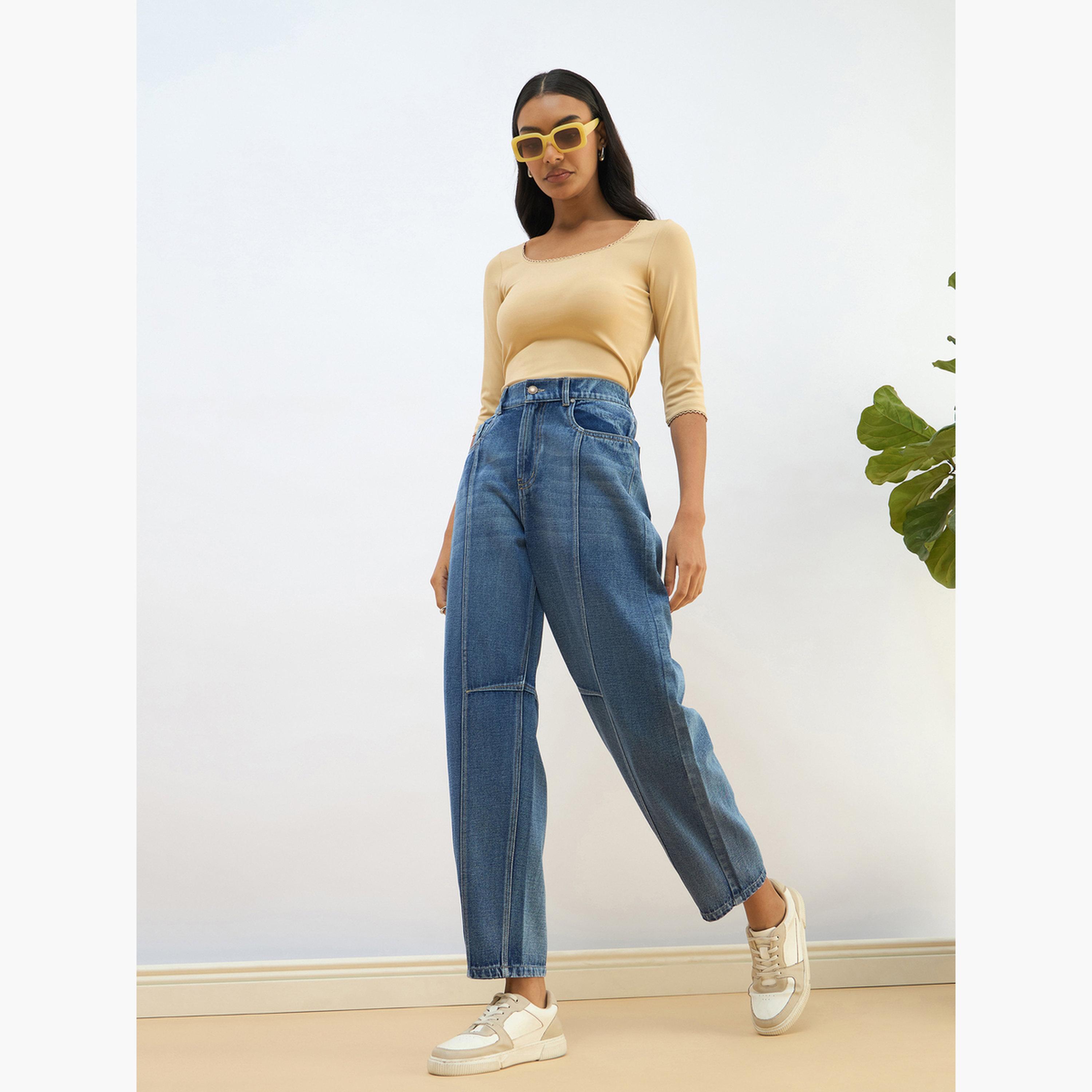 Sassafras Women Blue Washed Balloon Fit Jeans-women-clothing-bottoms-jeans-image-2