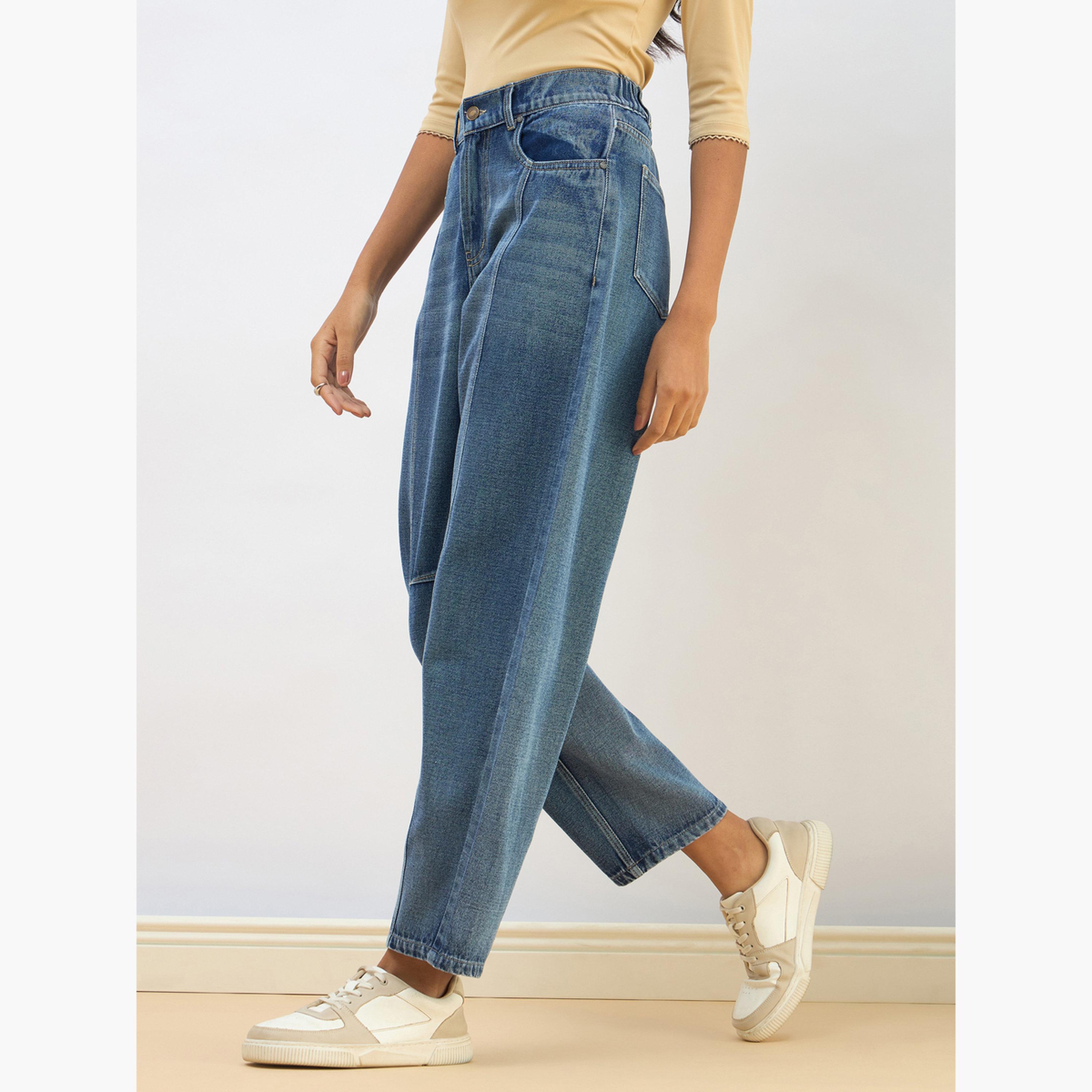 ساسافراس - بنطال جينز أزرق مغسول بقصّة البالون للنساء-women-clothing-bottoms-jeans-image-3