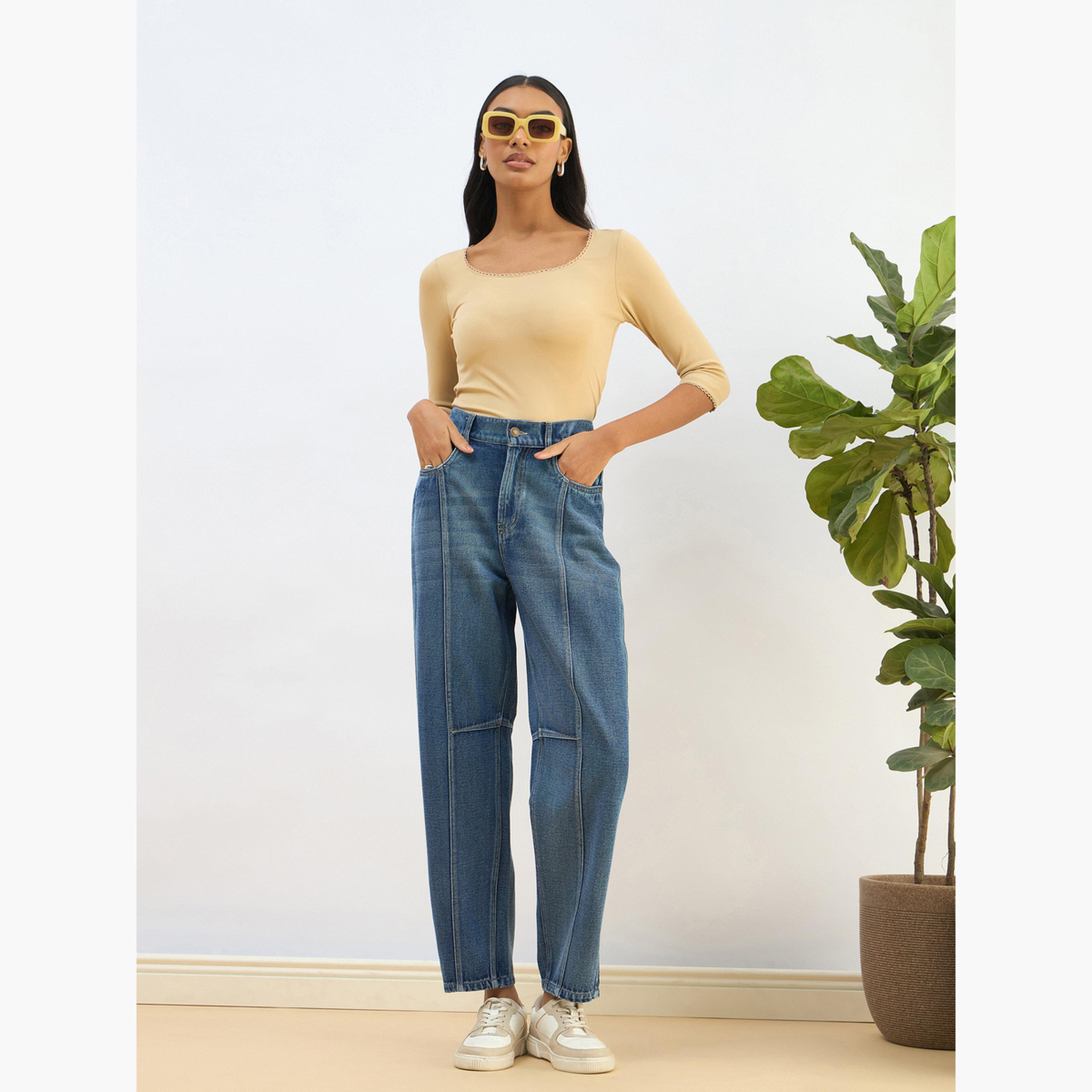 ساسافراس - بنطال جينز أزرق مغسول بقصّة البالون للنساء-women-clothing-bottoms-jeans-image-6