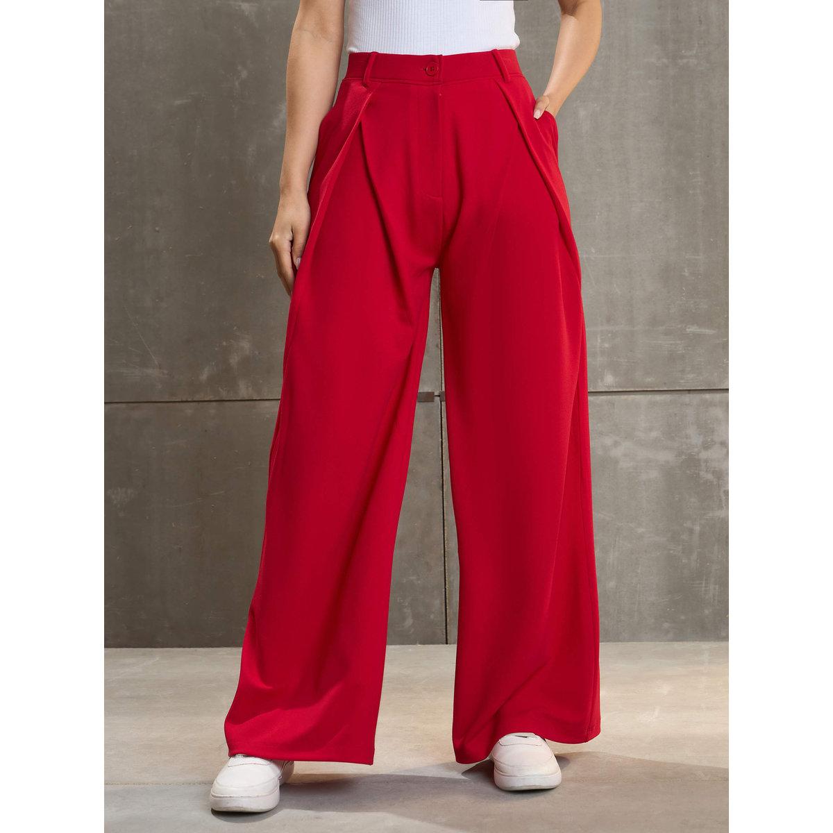 بنطال بقصة أرجل واسعة مع تفاصيل كسرات-women-clothing-bottoms-trousers-image-1