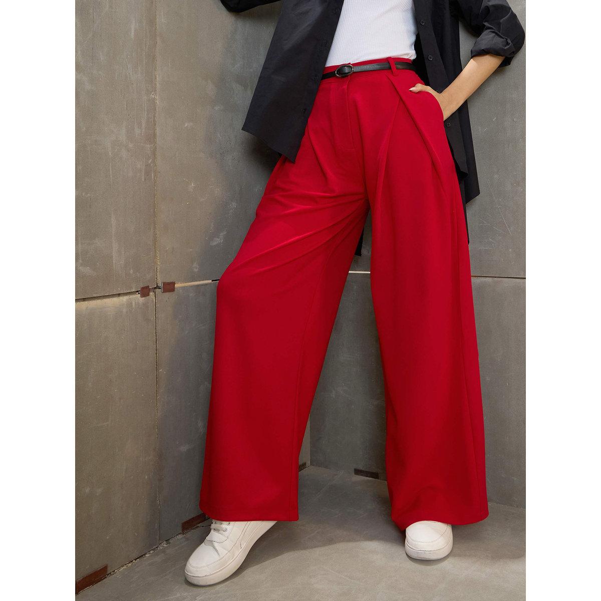 بنطال بقصة أرجل واسعة مع تفاصيل كسرات-women-clothing-bottoms-trousers-image-2