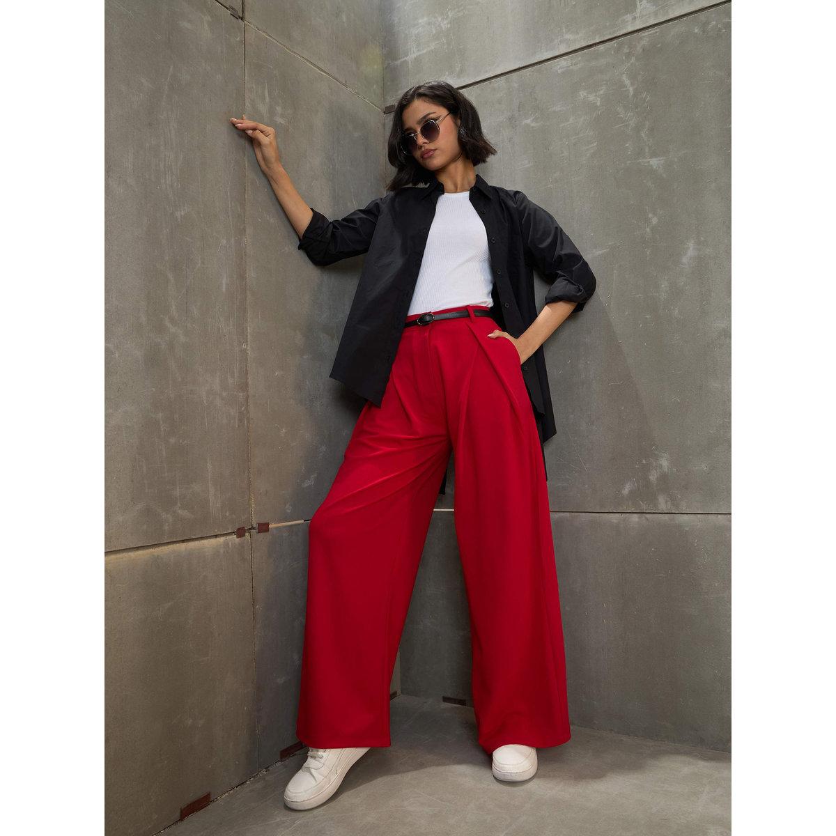 بنطال بقصة أرجل واسعة مع تفاصيل كسرات-women-clothing-bottoms-trousers-image-6