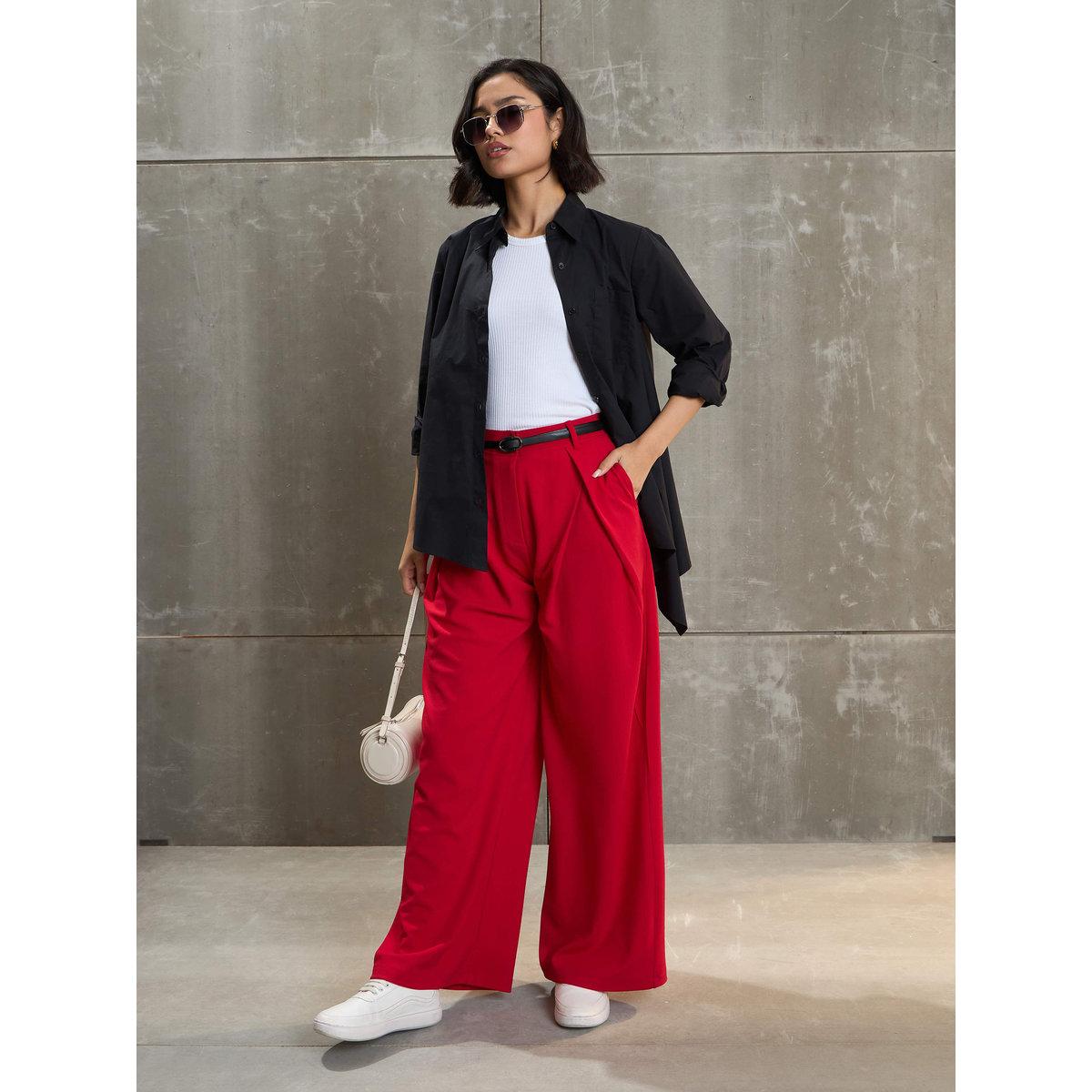 بنطال بقصة أرجل واسعة مع تفاصيل كسرات-women-clothing-bottoms-trousers-image-7