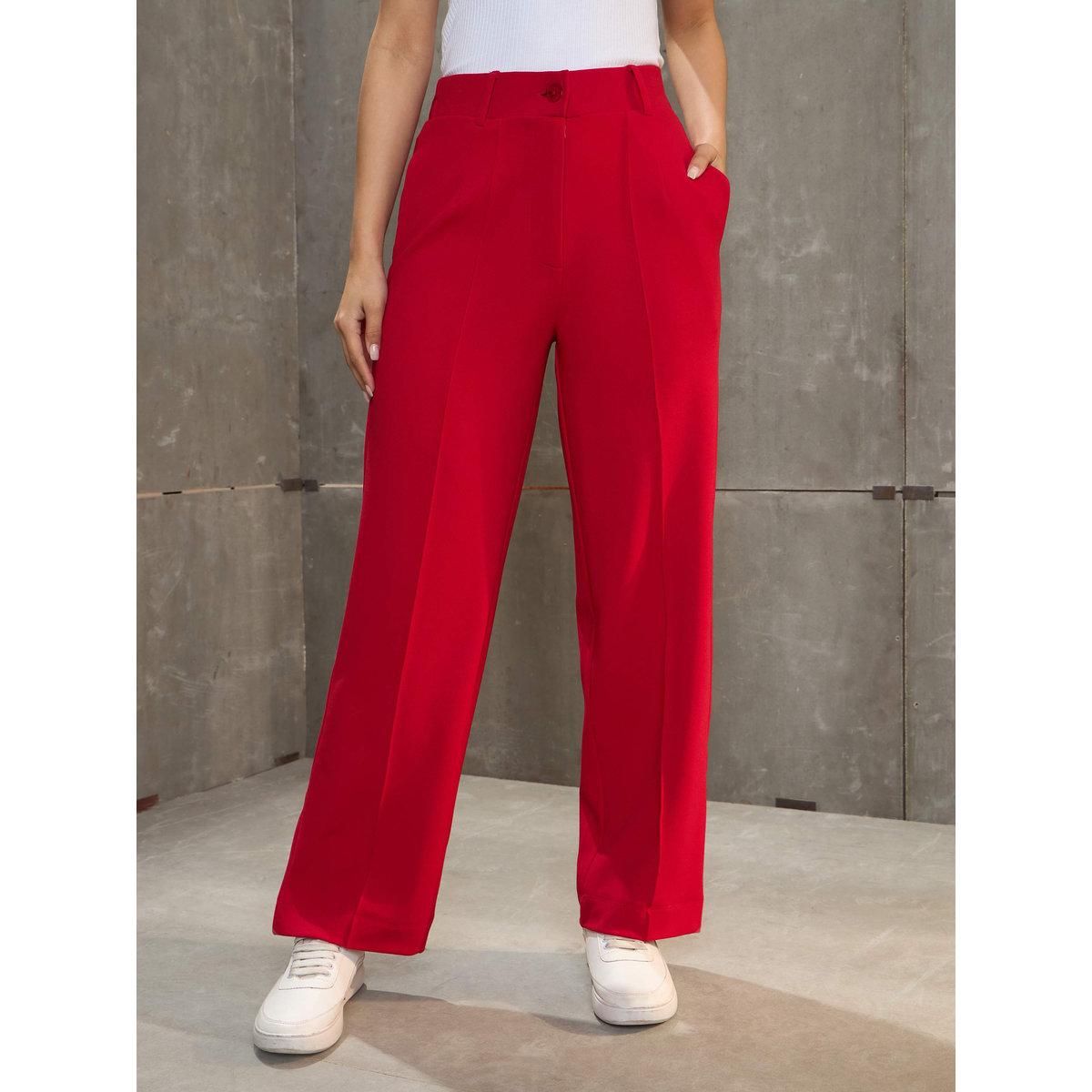 Sassafras Women Red Front Darted Straight Pants-women-clothing-bottoms-trousers-image-1