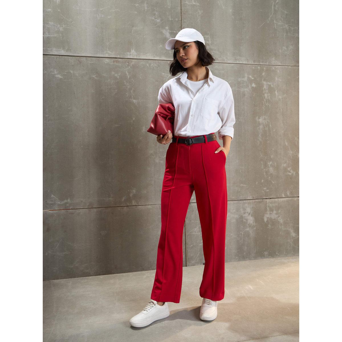 Sassafras Women Red Front Darted Straight Pants-women-clothing-bottoms-trousers-image-2